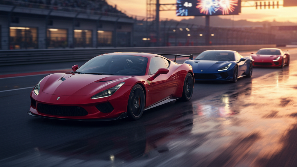 Editorial, photo-realistic HERO for an automotive daily news article titled "Ferrari Conquers Macau with Historic Win – Daily Car News (2025-11-16)".