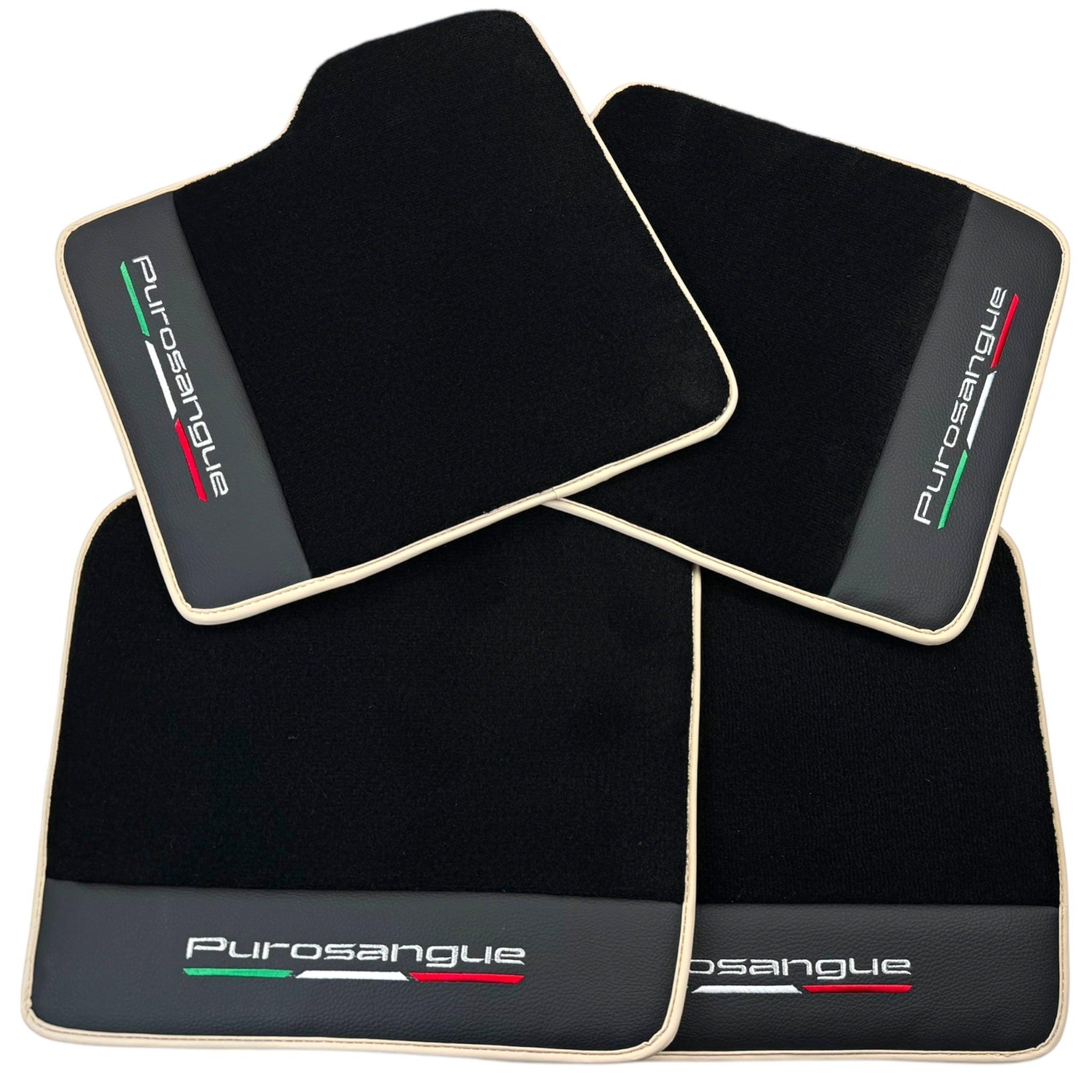 Black Floor Mats for Ferrari Purosangue with Leather and Beige Trim | Italian Edition - AutoWin