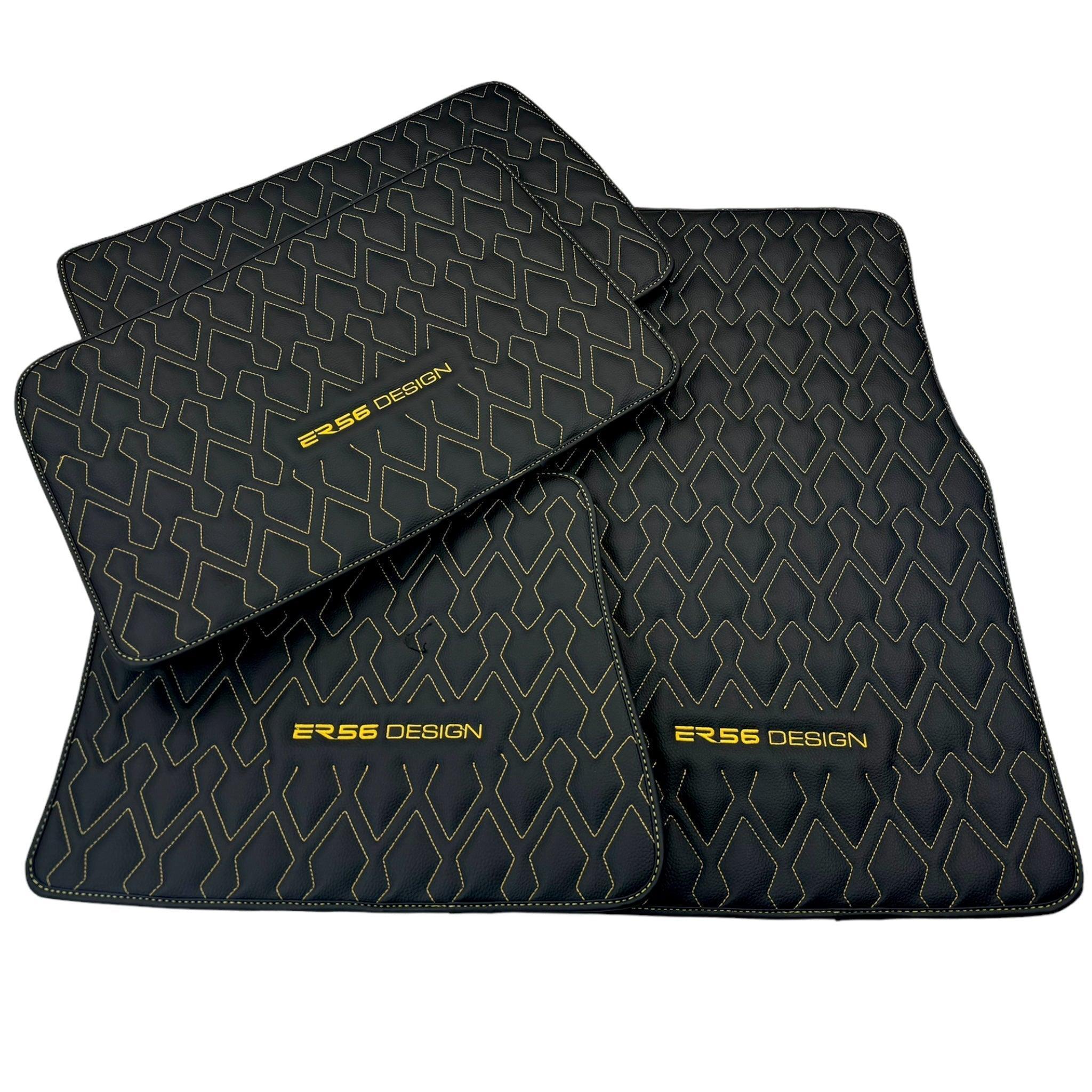 Black Leather Floor Mats for Rolls-Royce Ghost Series II (2021-2024) ER56 Design - AutoWin