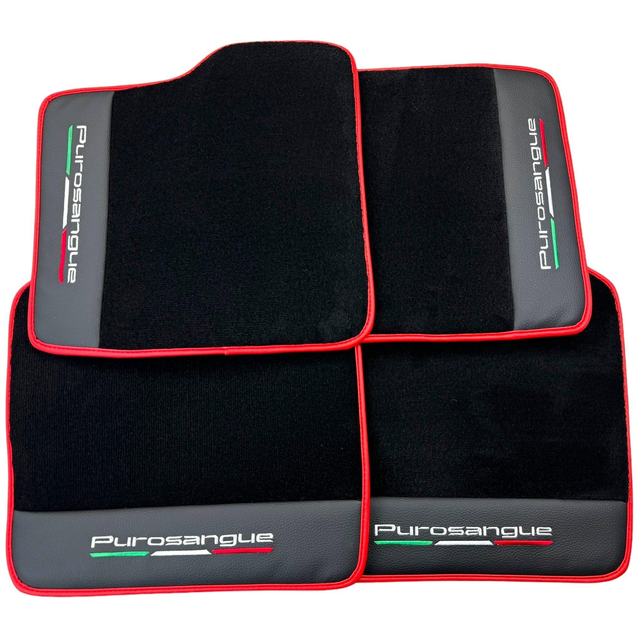 Black Floor Mats for Ferrari Purosangue with Leather and Red Trim | Italian Edition - AutoWin