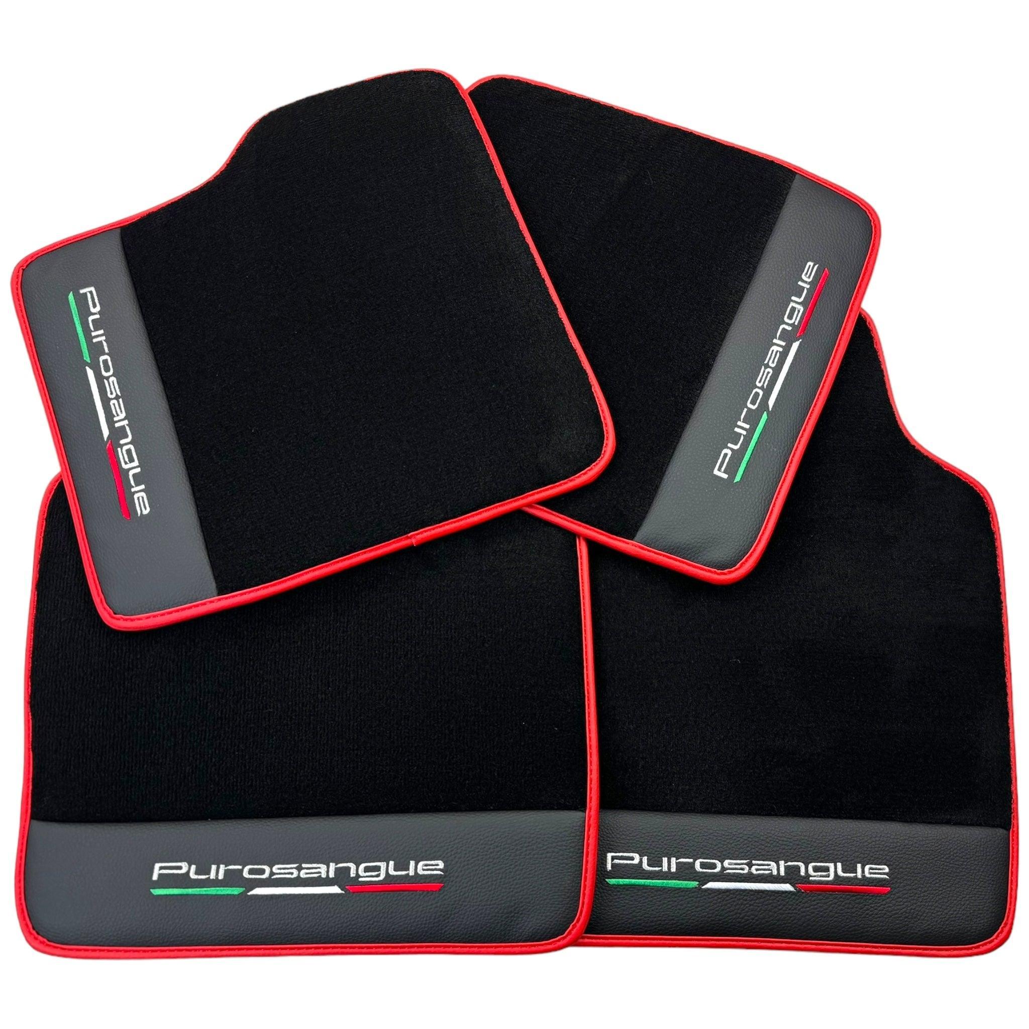 Black Floor Mats for Ferrari Purosangue with Leather and Red Trim | Italian Edition - AutoWin