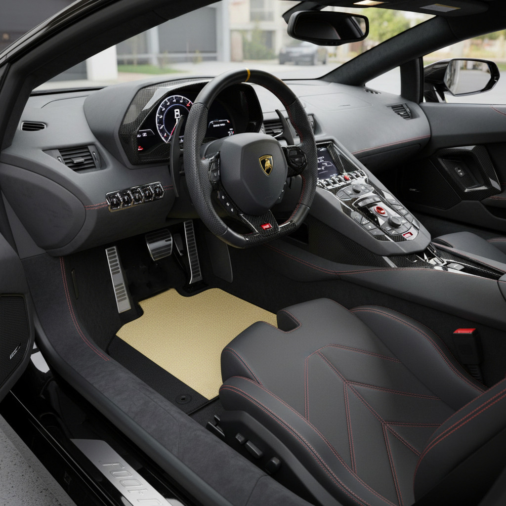 Customizable Leather Floor Mats with Symmetrical Hex Pattern for Lamborghini Aventador SV (2012-2022) - AutoWin