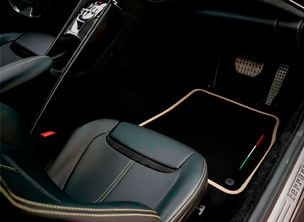 Black Floor Mats For Ferrari GTC4 Lusso (2016-2023) with Leather | Beige Trim - AutoWin