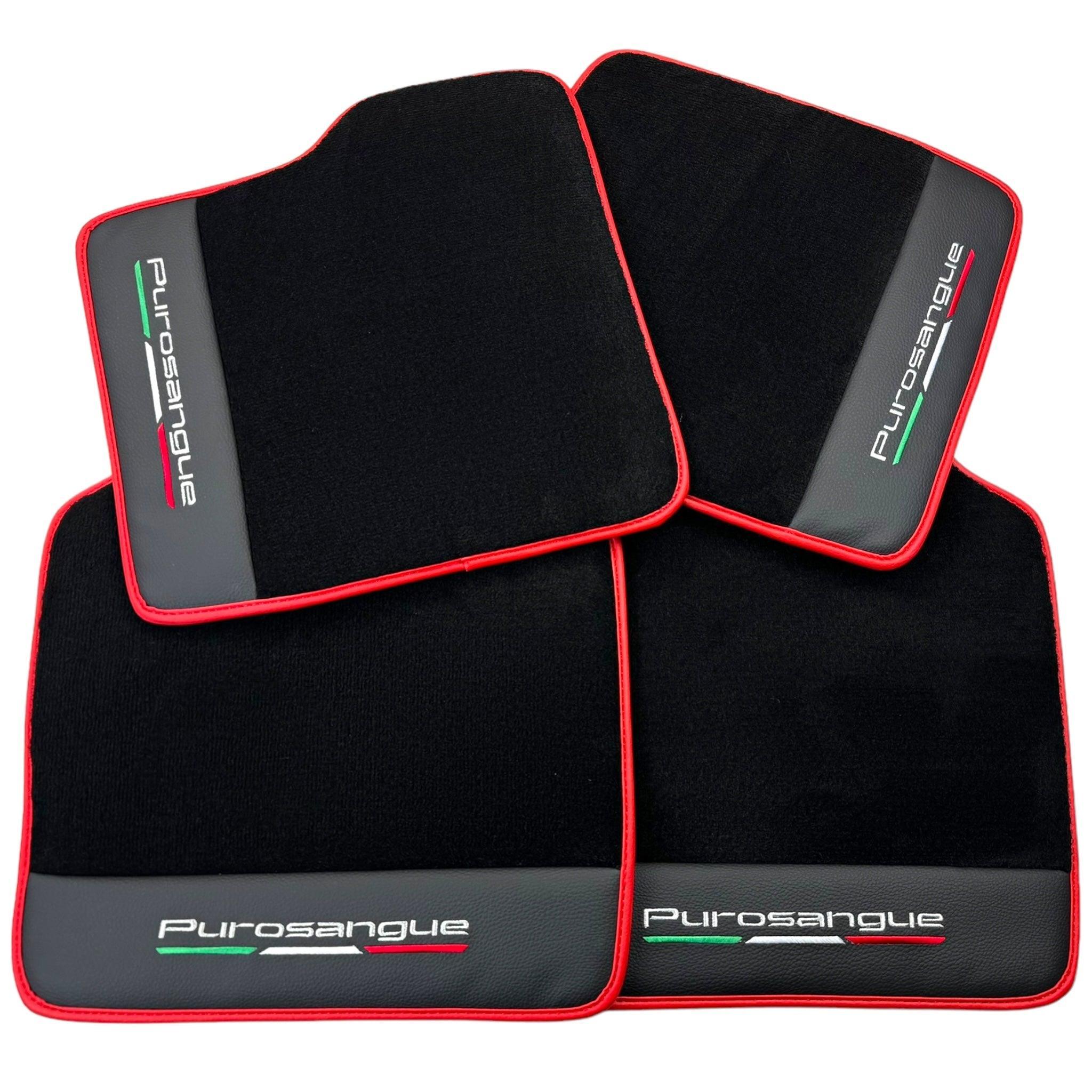 Black Floor Mats for Ferrari Purosangue with Leather and Red Trim | Italian Edition - AutoWin