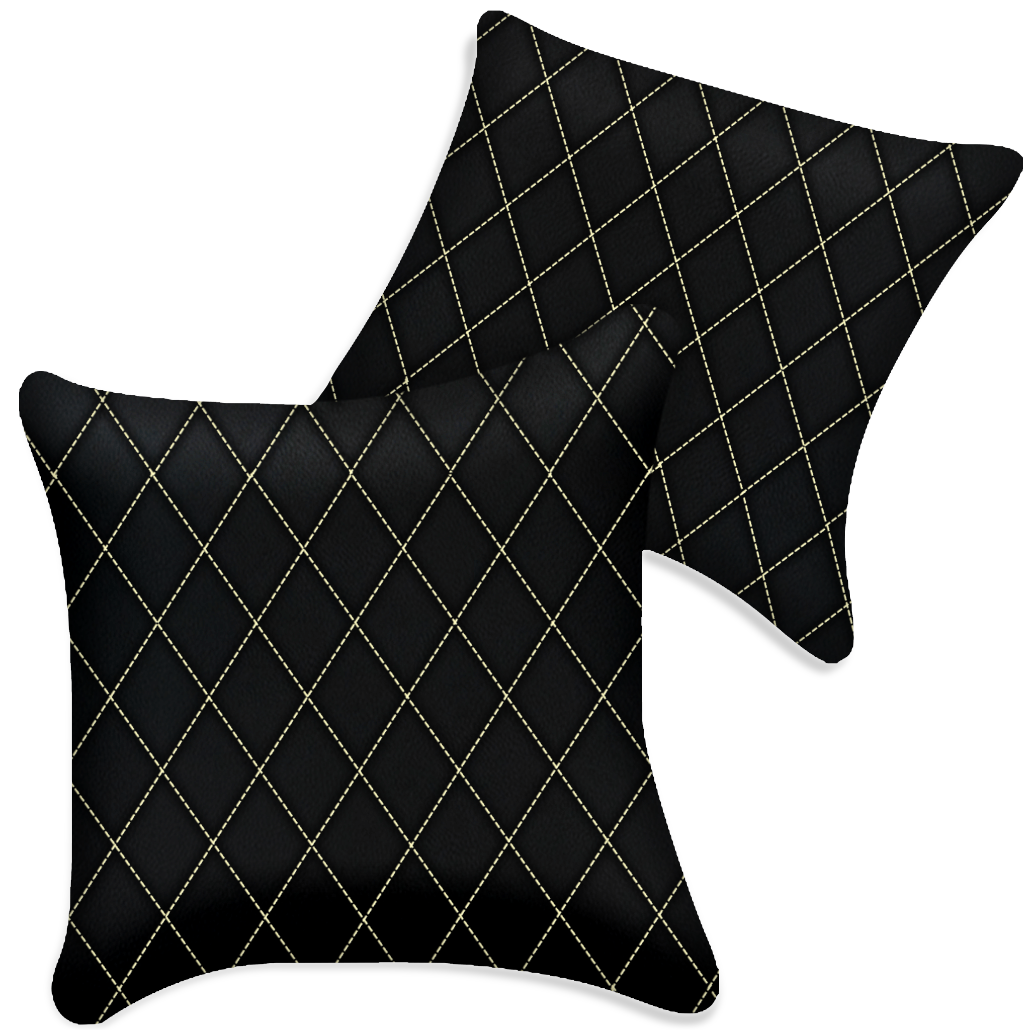Customizable Black Leather Pillows Set of 2 for All Vehicles | Single Diamond Pattern