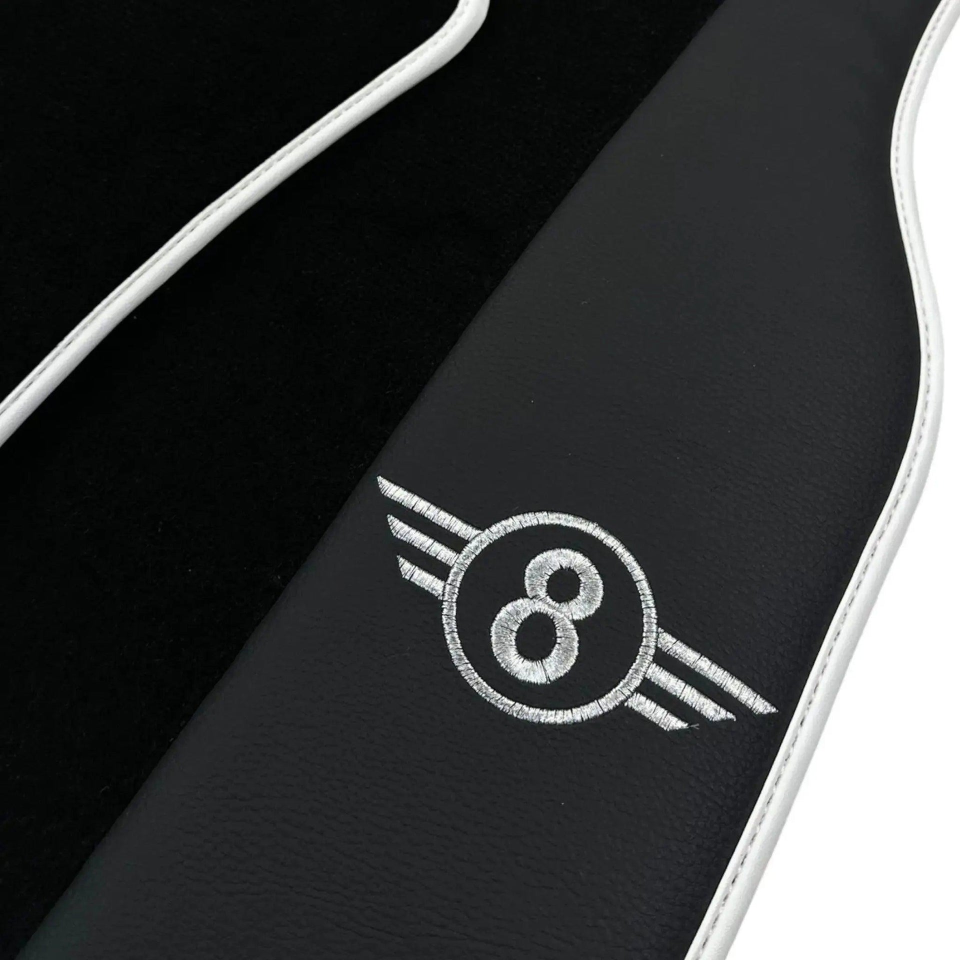 Black Floor Mats for Mini Cabrio F57 Convertible (2016-2023) with Leather | White Trim - AutoWin