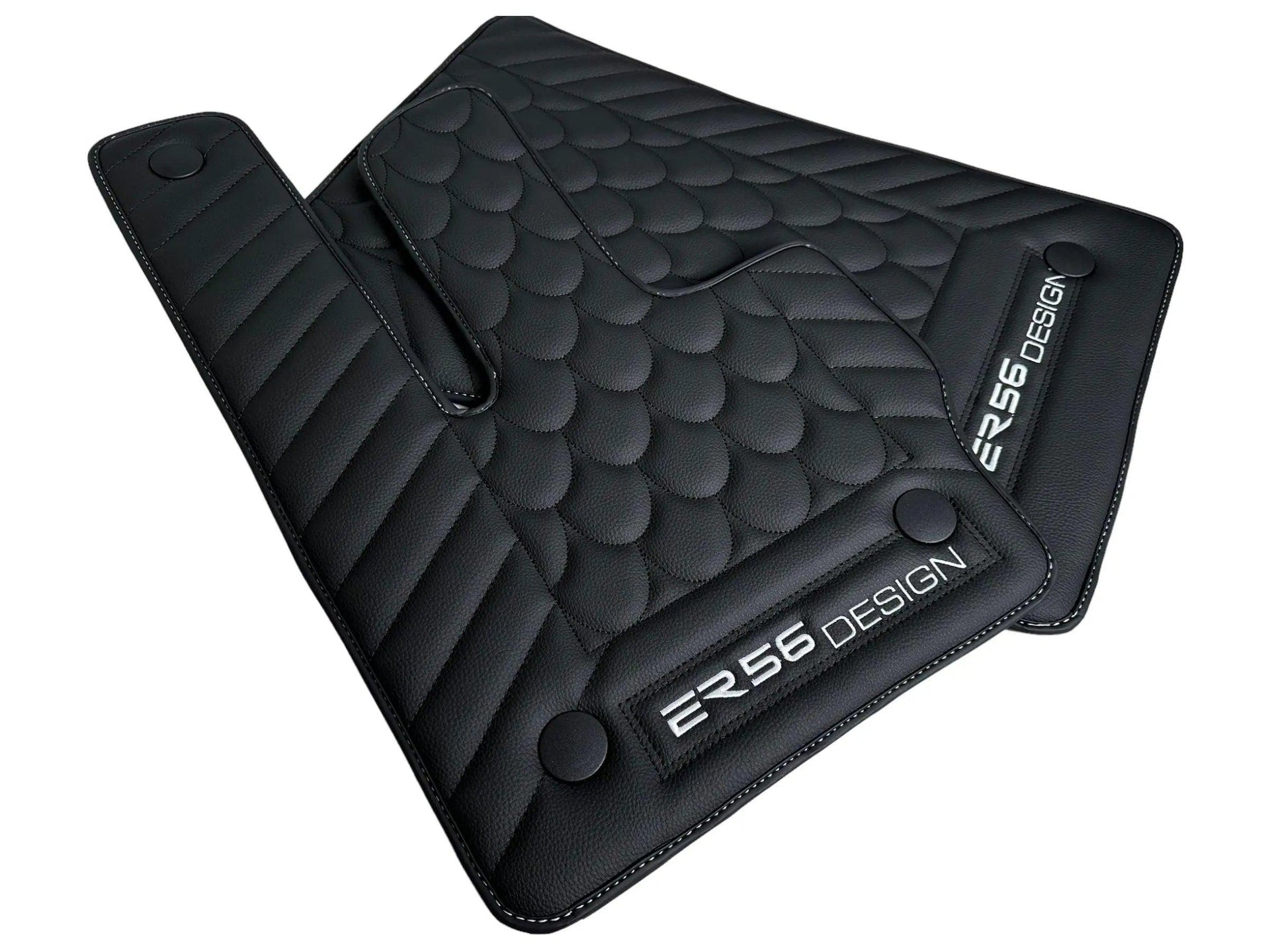 Black Leather Floor Mats For Mercedes-Benz G Class W461 (1979-2008) ER56 Design - AutoWin