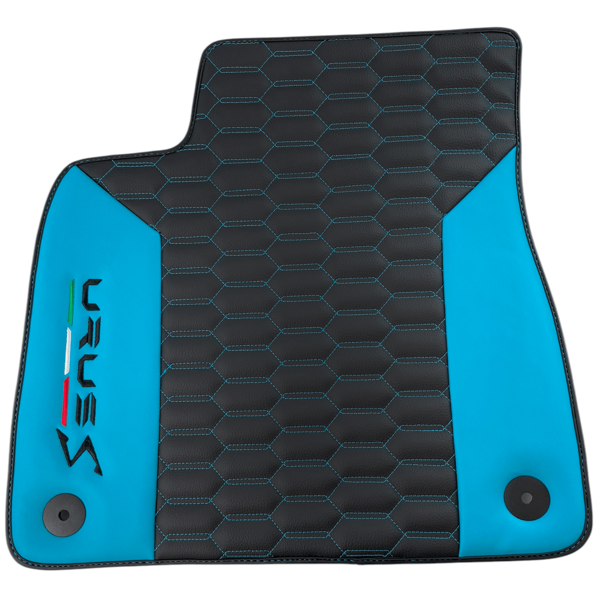 Black Leather Floor Mats for Lamborghini Urus S with Sky Blue Leather Accent