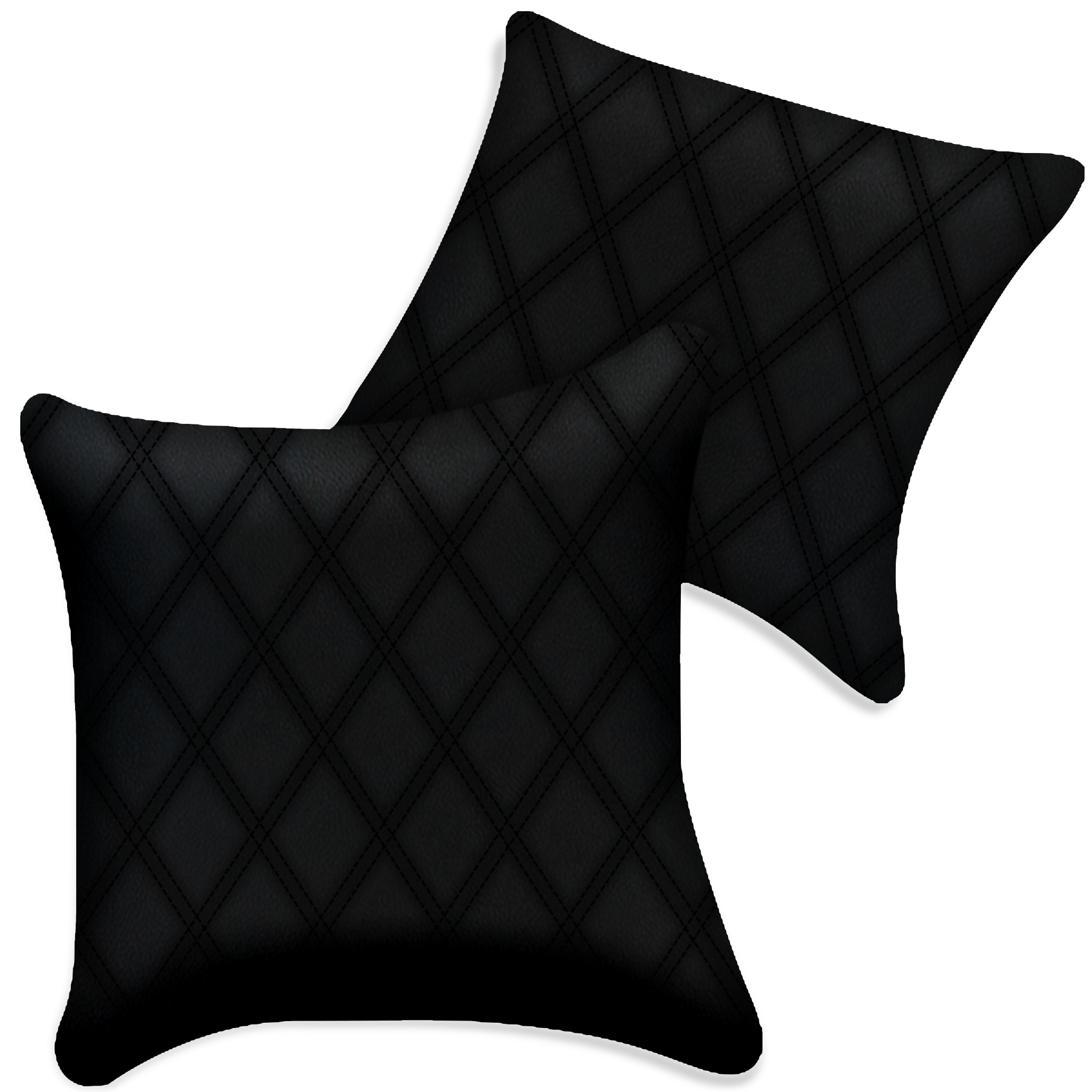 Customizable Black Leather Pillows Set of 2 for All Vehicles | Double Diamond Pattern