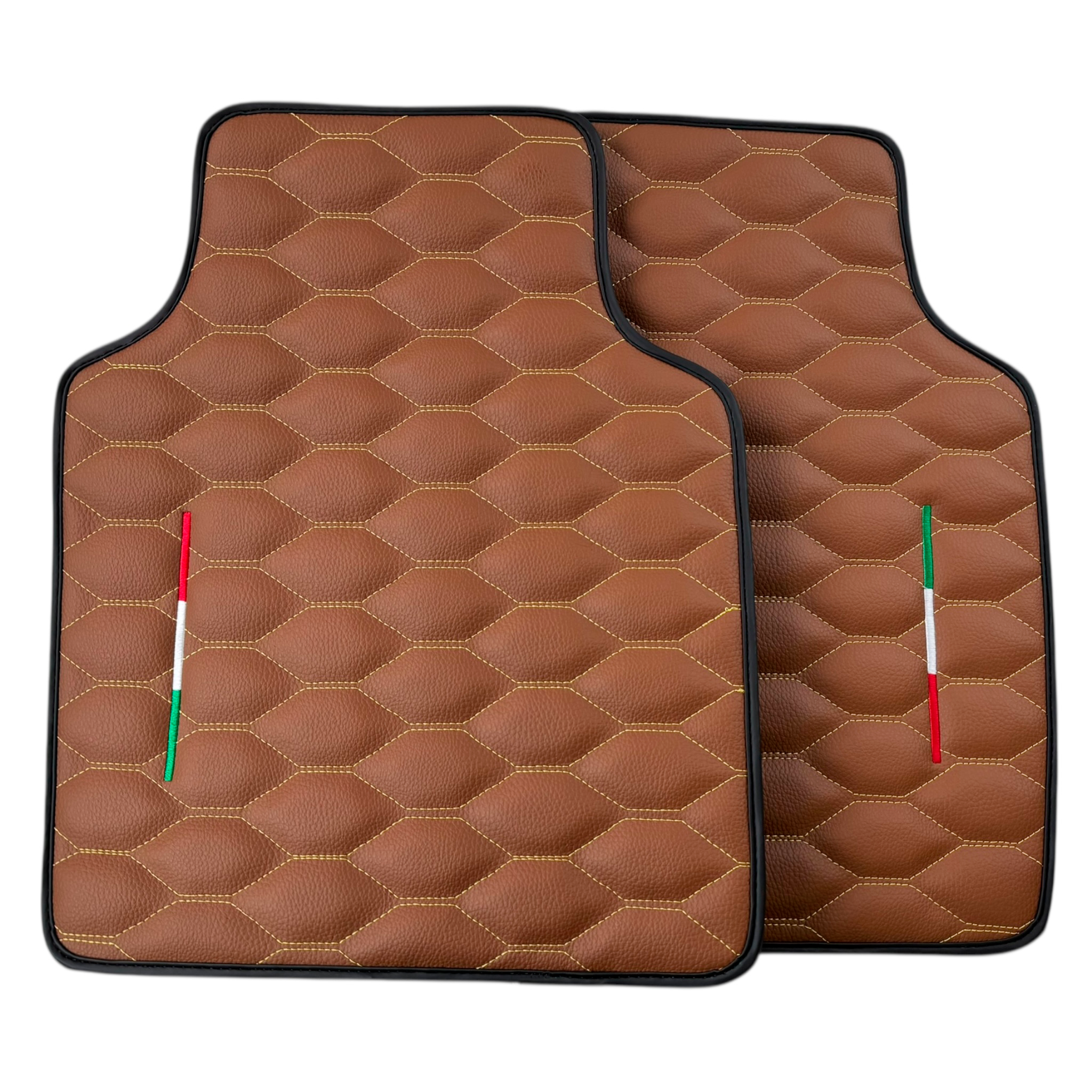 Brown Leather Viper Hex Pattern Floor Mats for Ferrari Purosangue (2023-2024) with Italian Flag