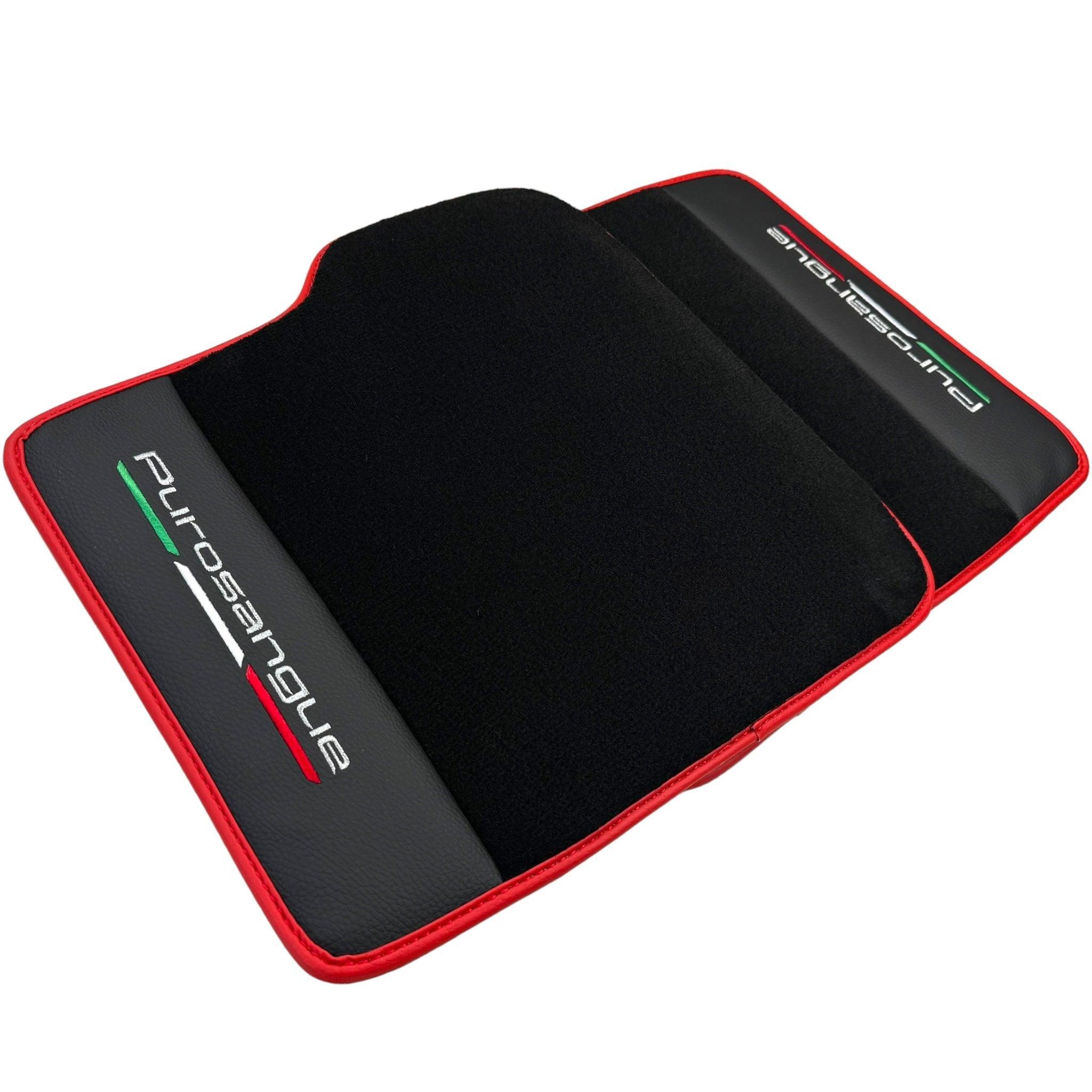 Black Floor Mats for Ferrari Purosangue with Leather and Red Trim | Italian Edition - AutoWin