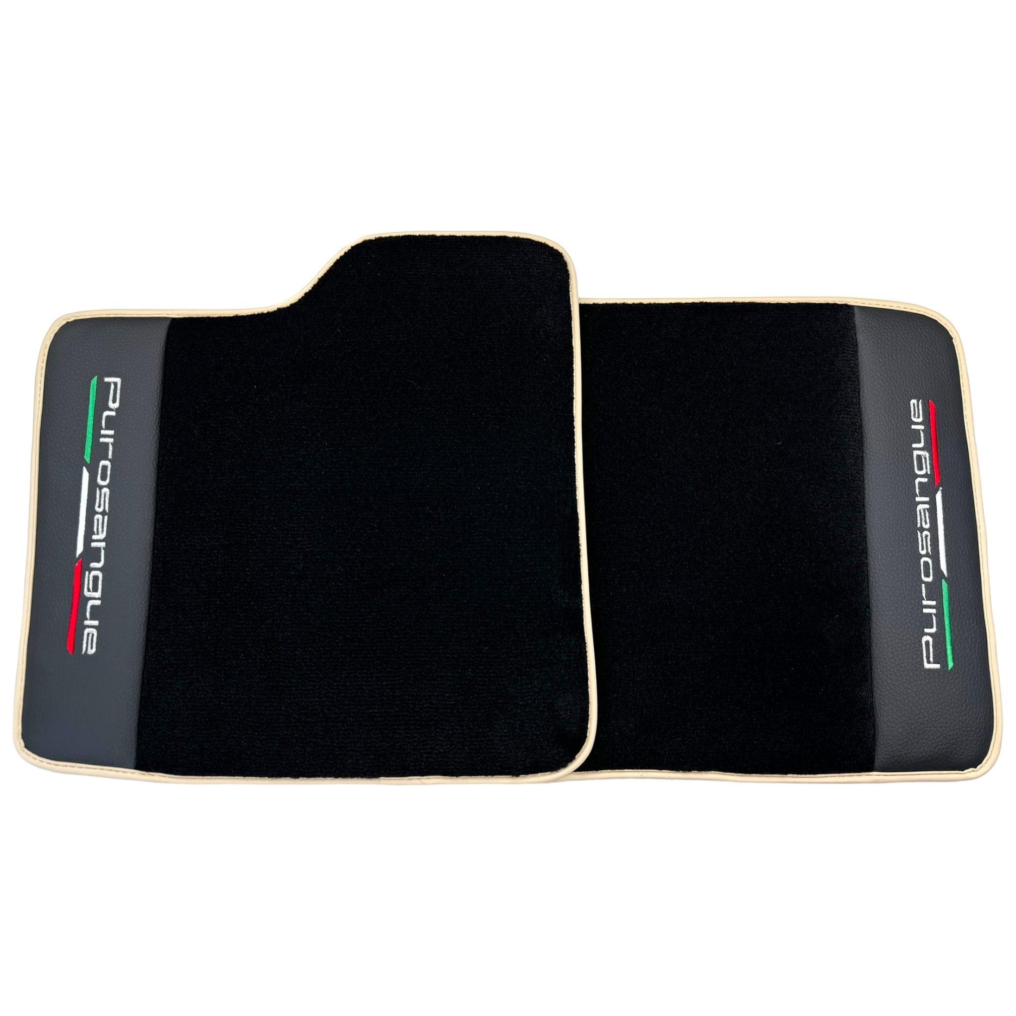 Black Floor Mats for Ferrari Purosangue with Leather and Beige Trim | Italian Edition - AutoWin