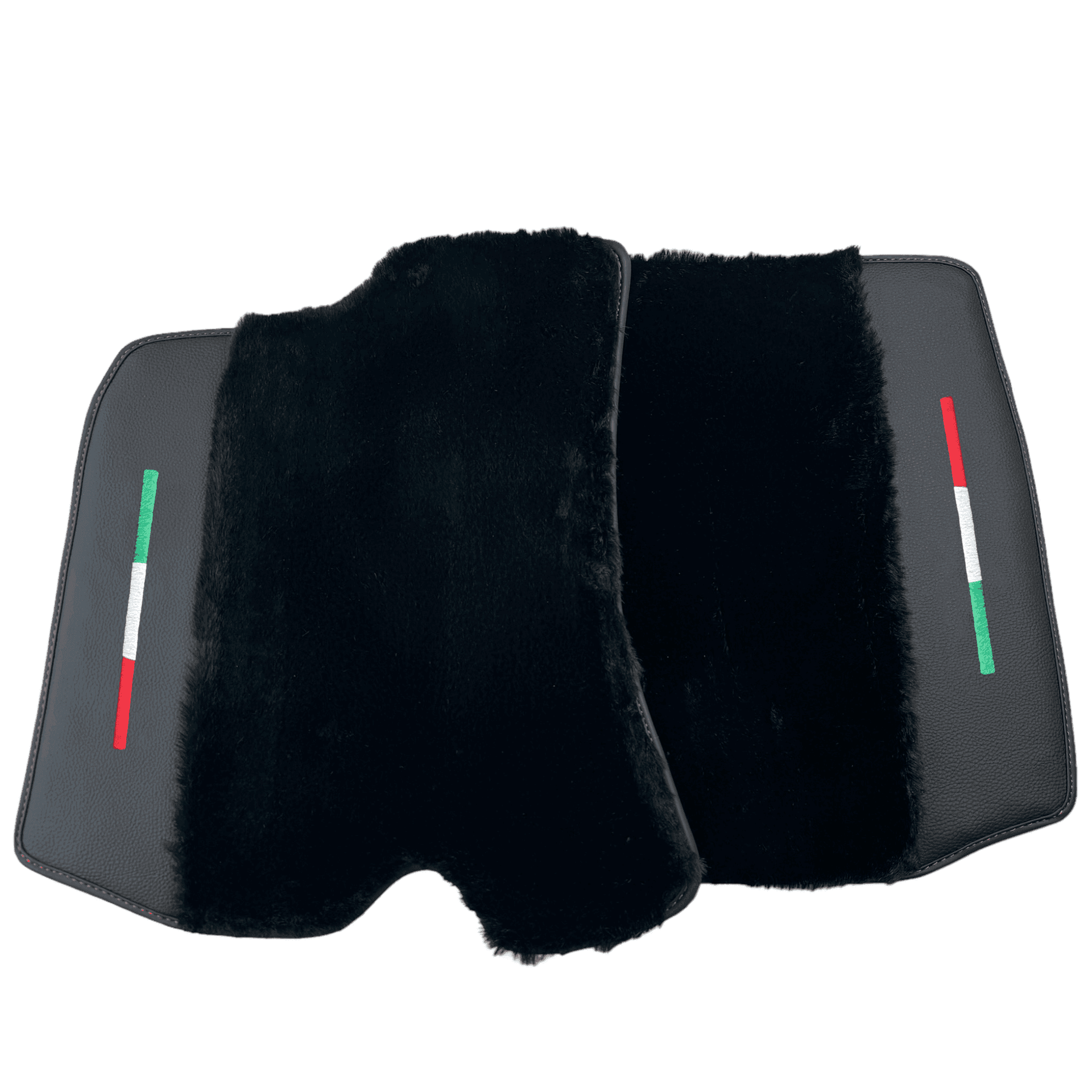 Black Sheepskin Floor Mats for Ferrari Roma (2021-2024) with Leather - AutoWin