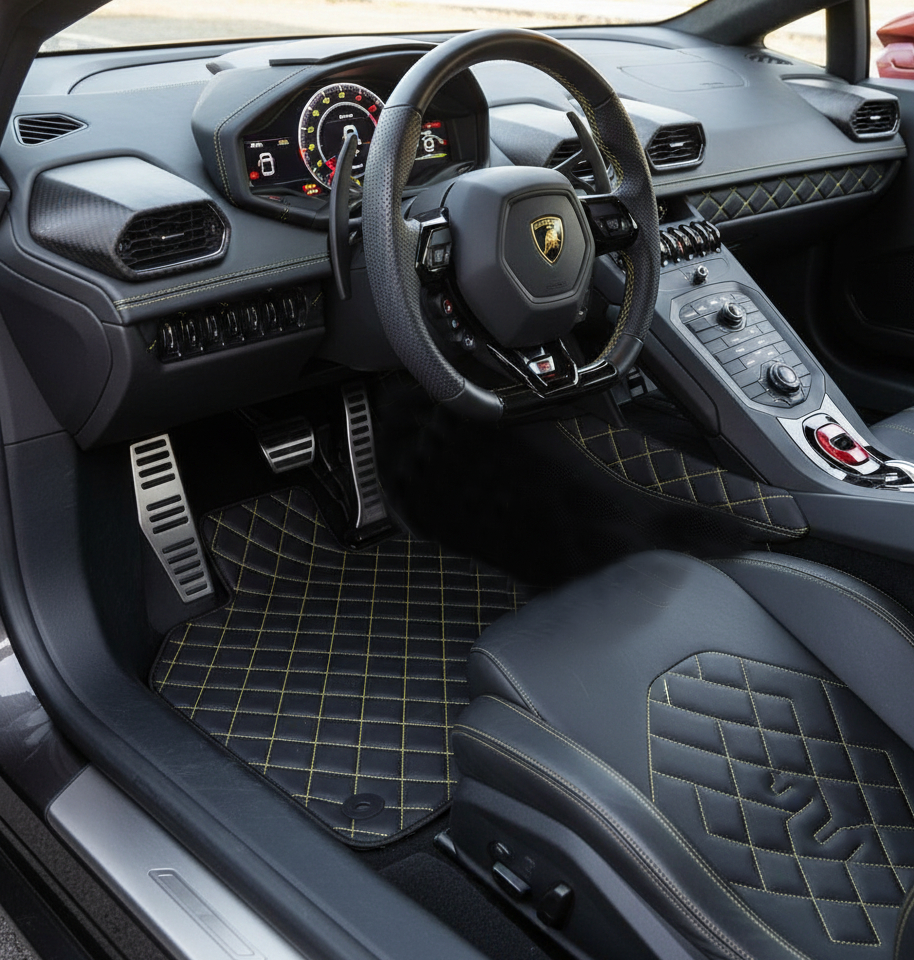 Customizable Leather Floor Mats with ER56 Pattern for Lamborghini Huracan Performante (2017-2019) - AutoWin