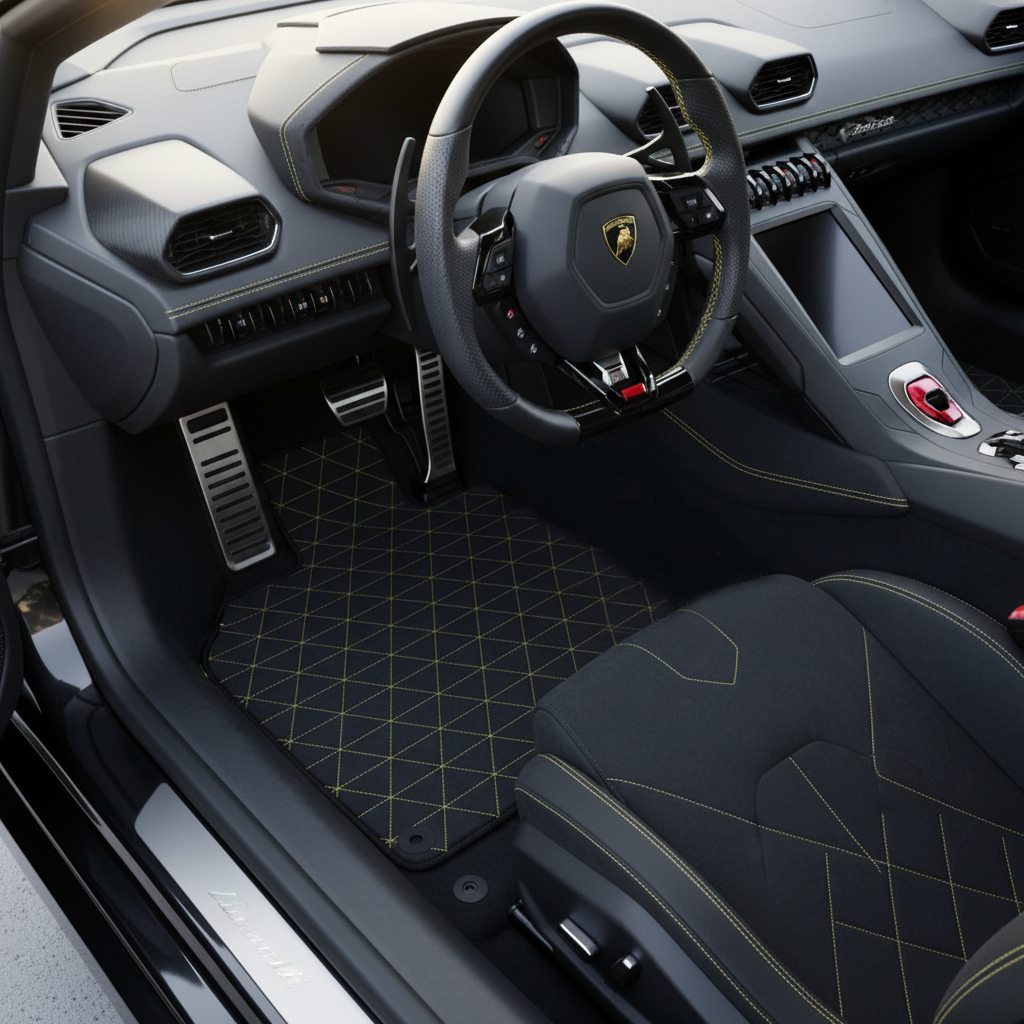 Customizable Floor Mats From Carpet with Leather A56 Pattern for Lamborghini Huracan STO (2021-2024) - AutoWin