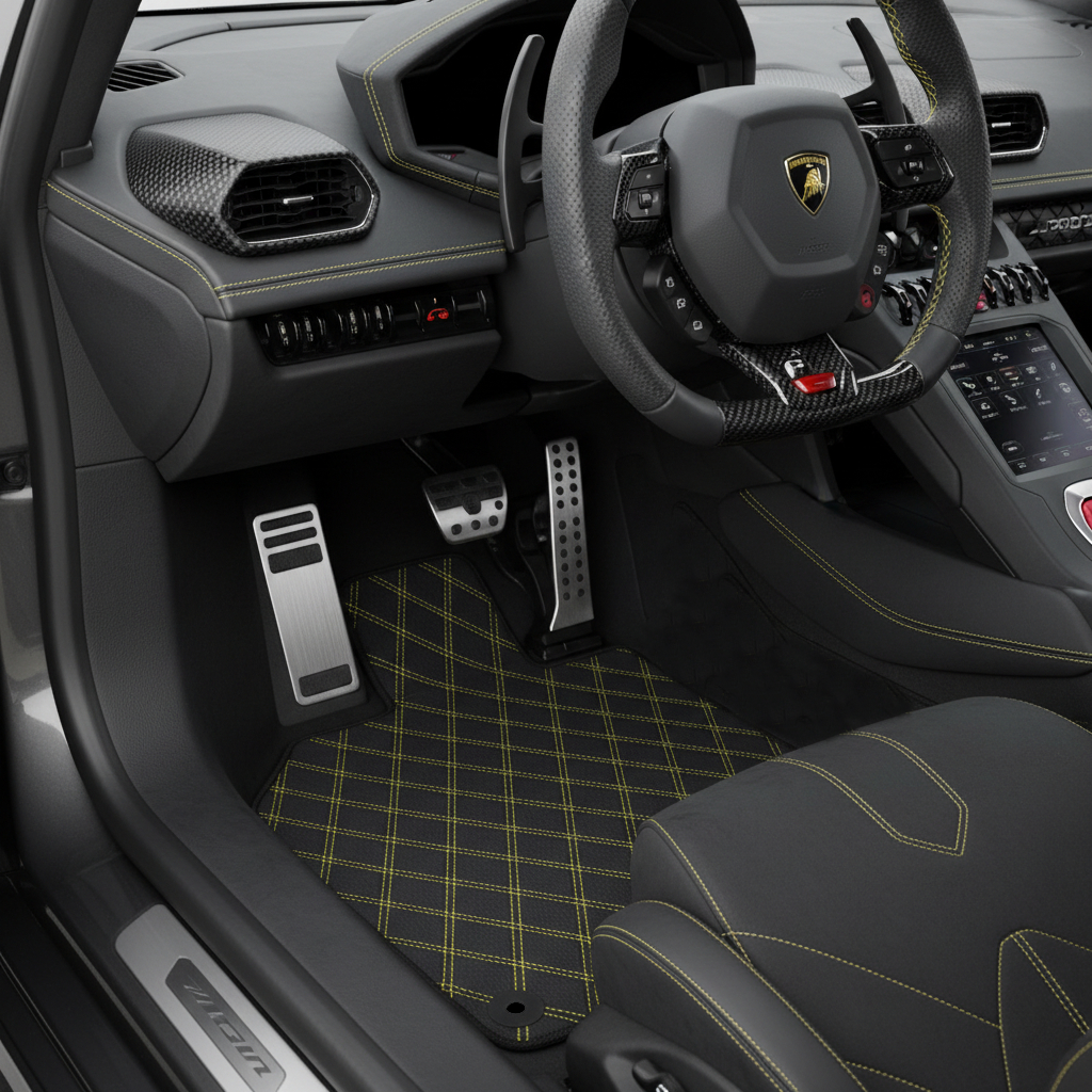 Customizable Leather Floor Mats with Vertical Hex Pattern for Lamborghini Huracan Tecnica (2022-2024) - AutoWin