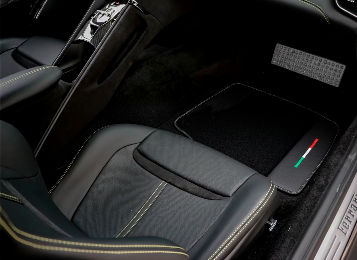 Black Floor Mats for Ferrari Roma (2021-2024) with Leather - AutoWin