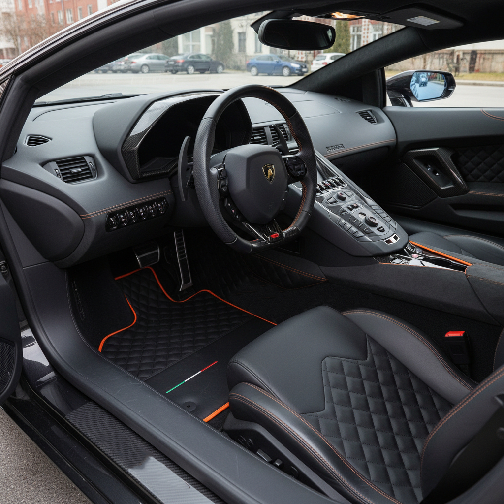Customizable Floor Mats from Carpet with Leather for Lamborghini Aventador SV (2012-2022) - AutoWin
