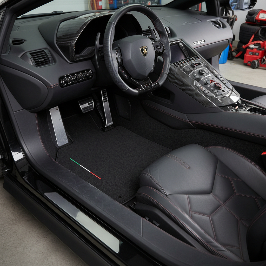 Customizable Floor Mats from Carpet with Leather for Lamborghini Aventador SV (2012-2022) - AutoWin