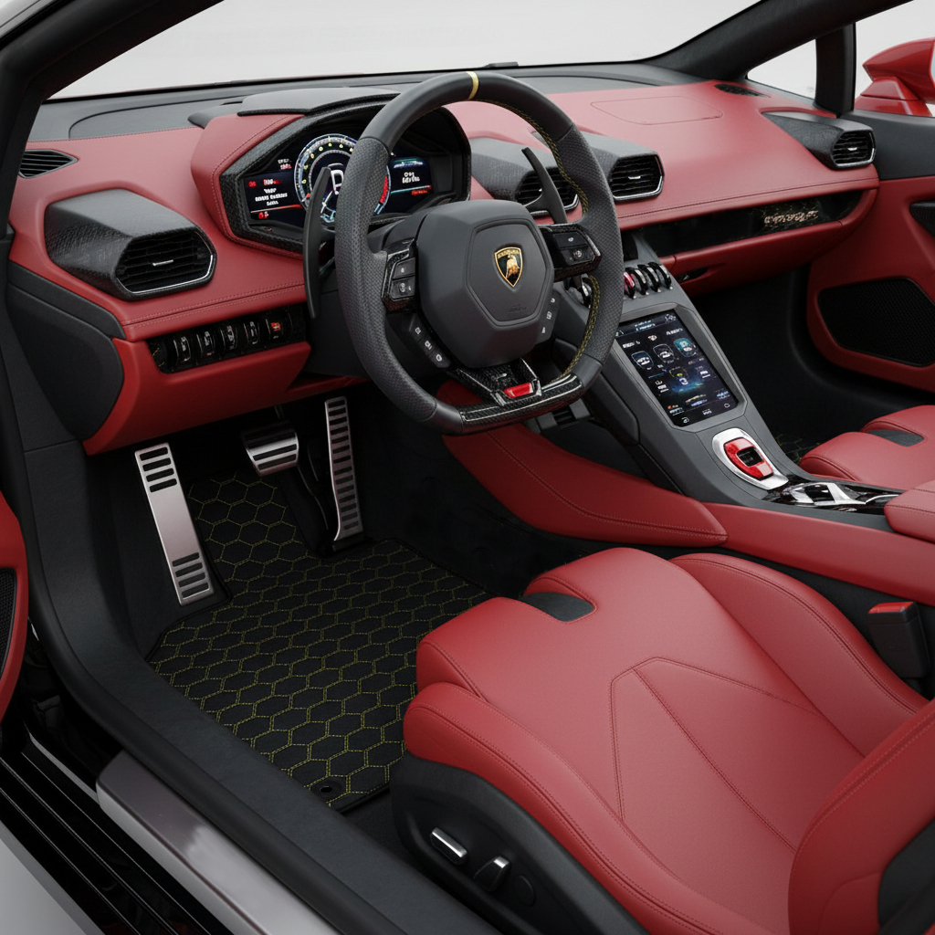 Customizable Leather Floor Mats with Triangle Pattern for Lamborghini Huracan EVO (2019-2024) - AutoWin