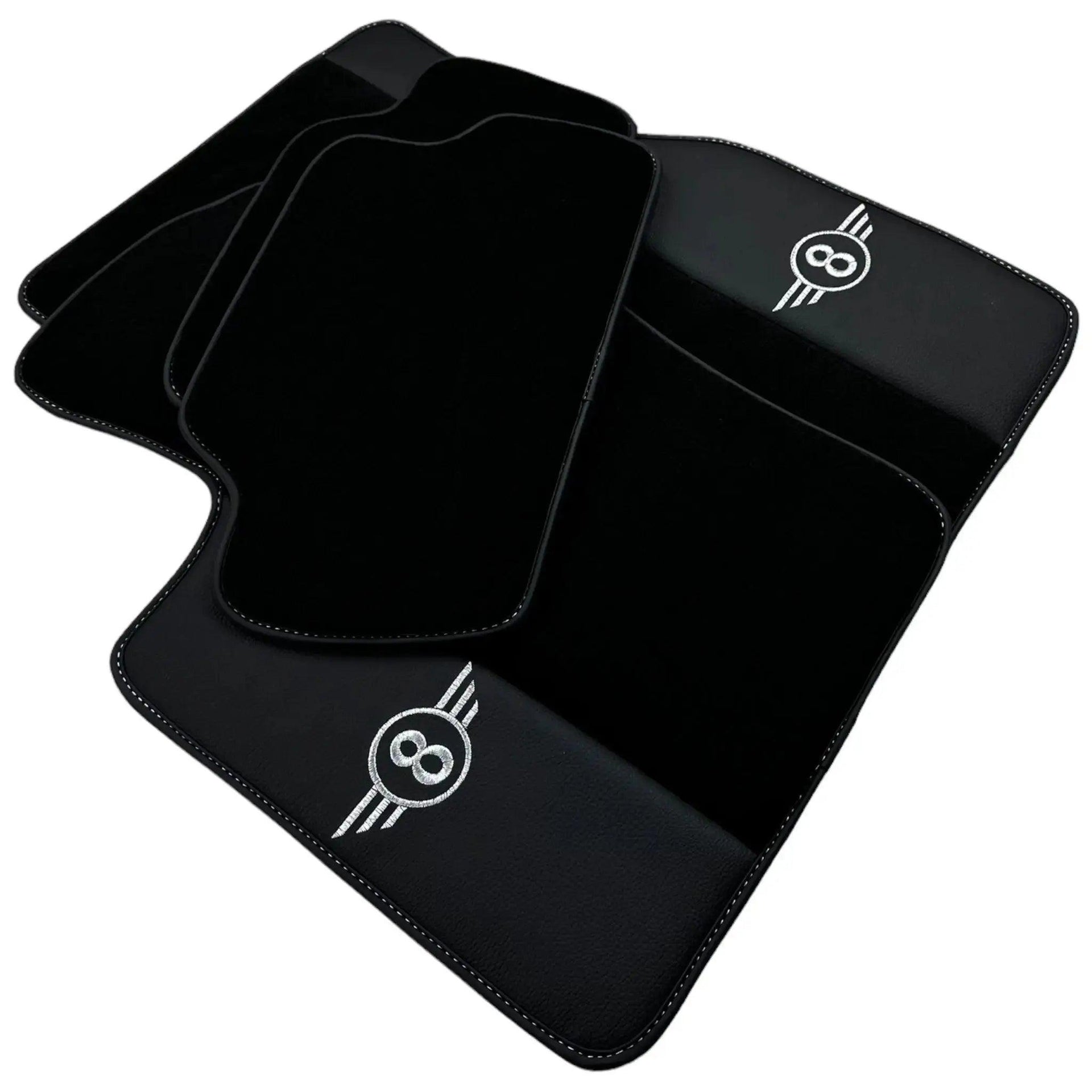 Black Floor Mats for Mini Cooper / One F56 3-doors (2014-2023) with Leather - AutoWin