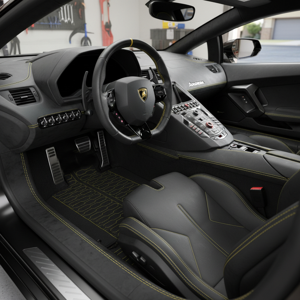 Customizable Floor Mats from Carpet with Leather for Lamborghini Aventador SV (2012-2022) - AutoWin
