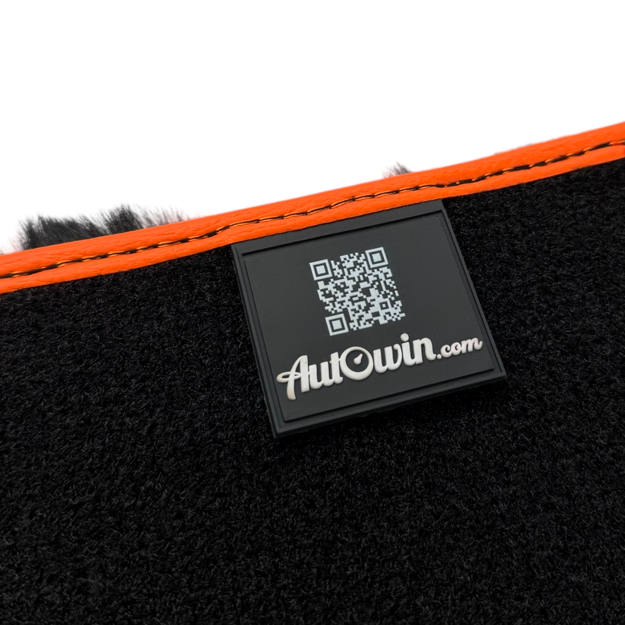 Black Sheepskin Floor Mats for Rolls-Royce Spectre (2023-2024) Orange Leather Trim