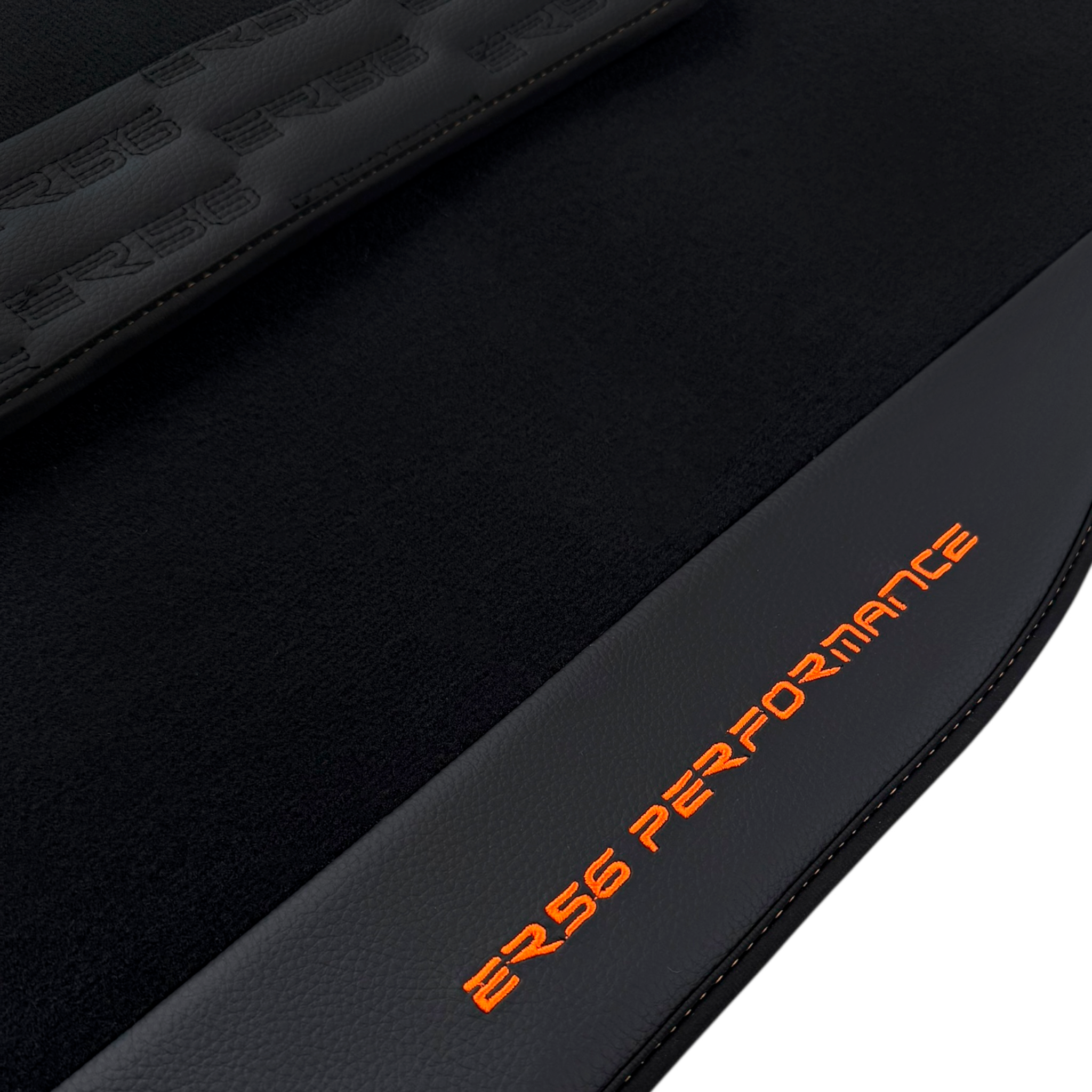 Black Car Floor Mats for BMW E81 3-door Hatchback (2006-2011) with Leather by ER56 | Orange Edition