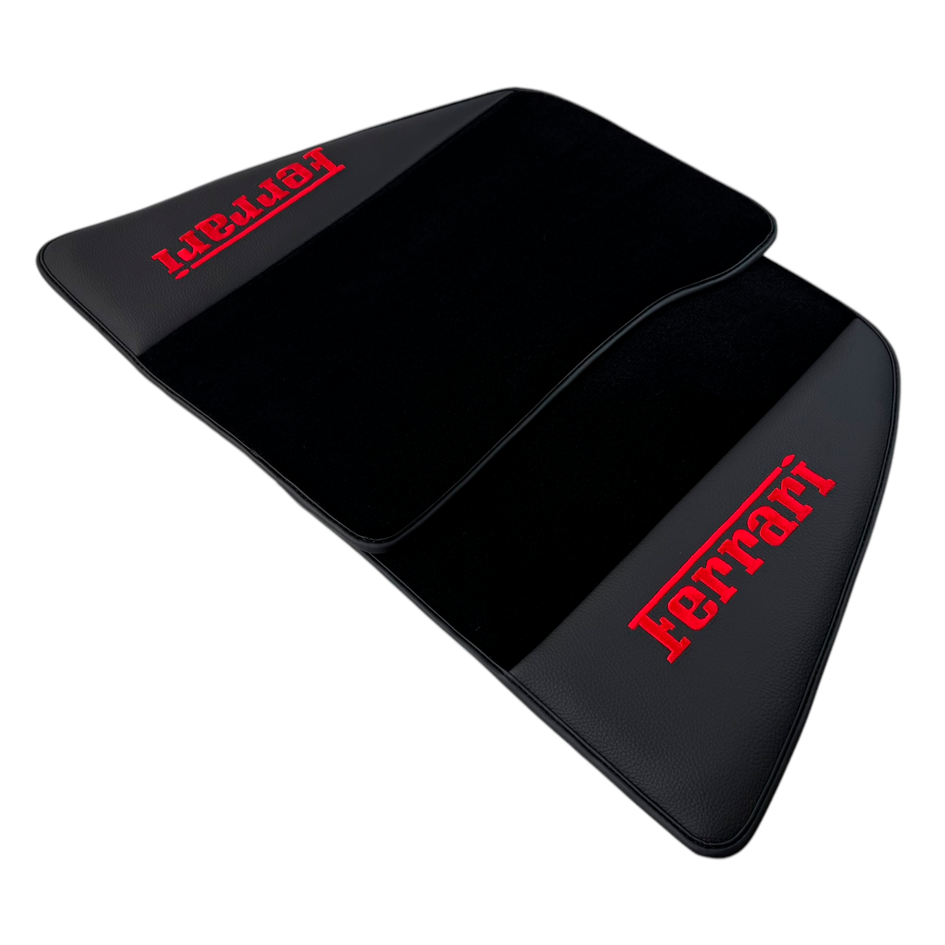 Black Floor Mats for Ferrari 296 GTS (2022-2024) with Leather | Red Logo