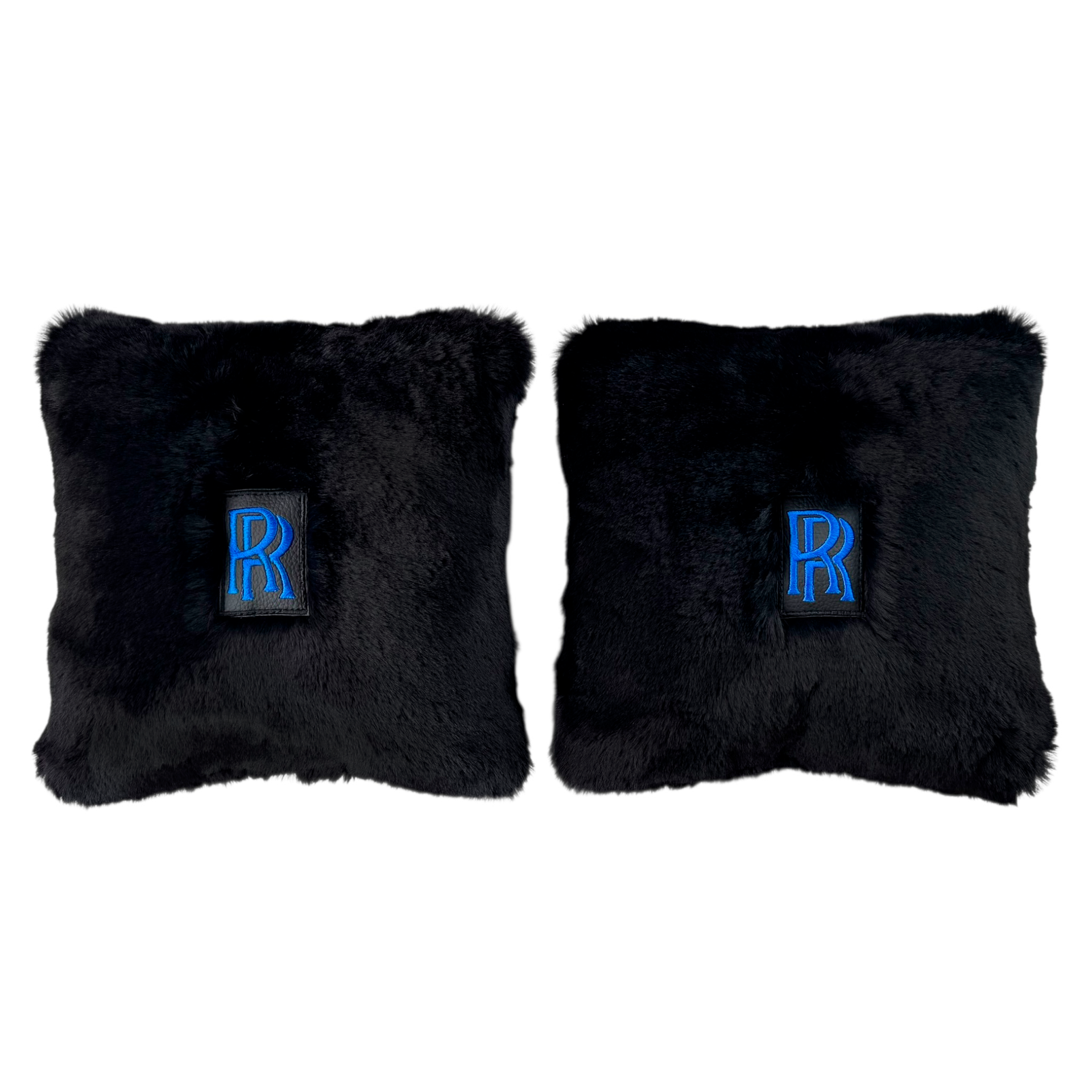 Black Sheepskin Pillows Design Set of 2 for Rolls-Royce Vehicles - Blue Logo