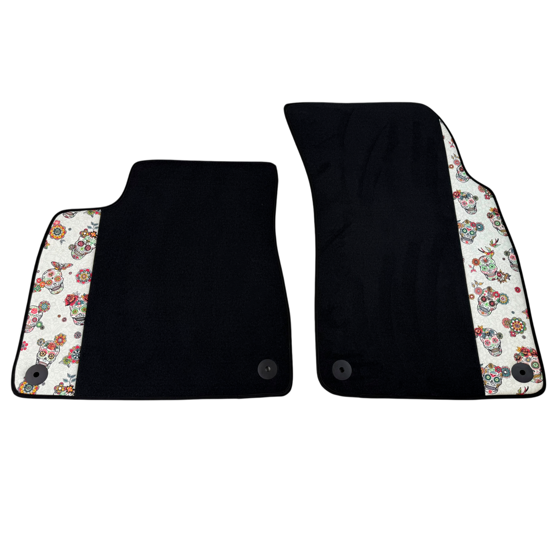 Black Car Floor Mats for Lamborghini Urus (2018-2026) with Floral Skull Design Borders