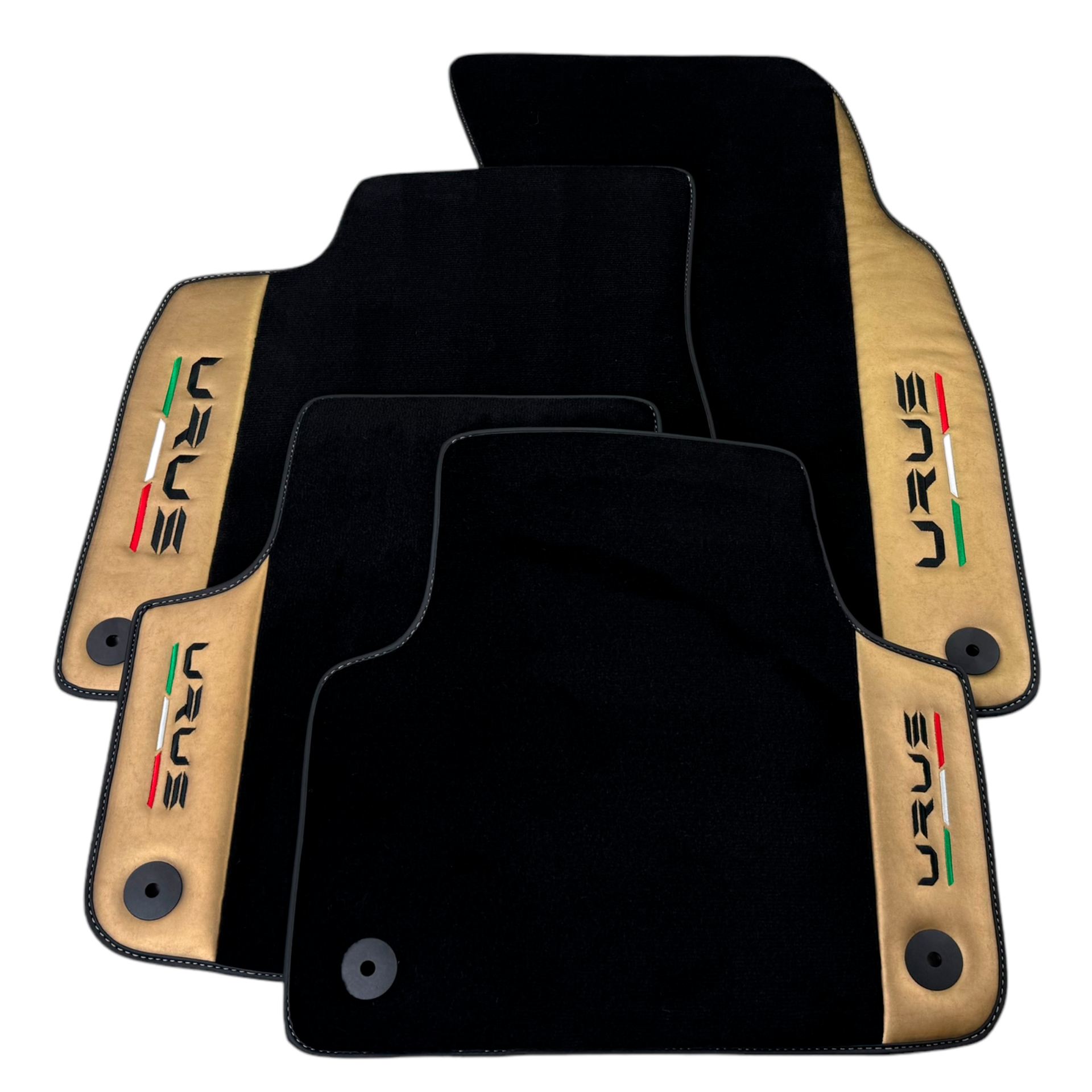 Italian Edition Black Floor Mats for Lamborghini Urus (2018-2026) with Gold Leather Border