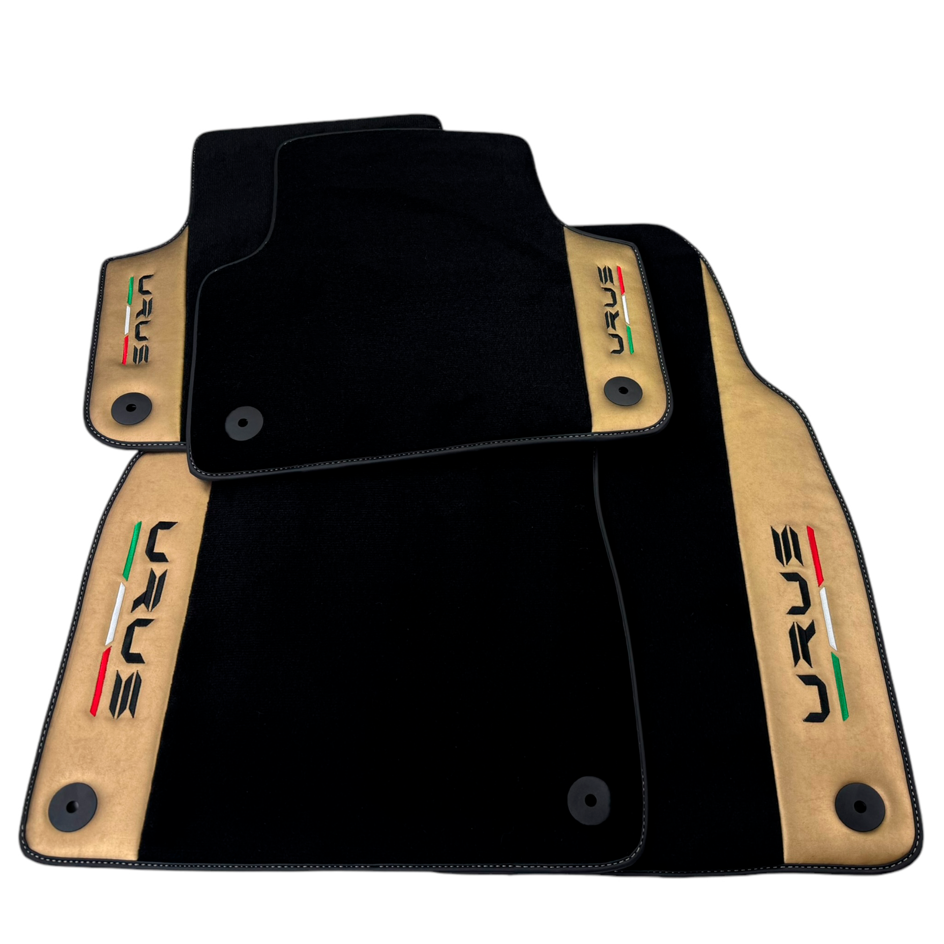 Italian Edition Black Floor Mats for Lamborghini Urus (2018-2026) with Gold Leather Border