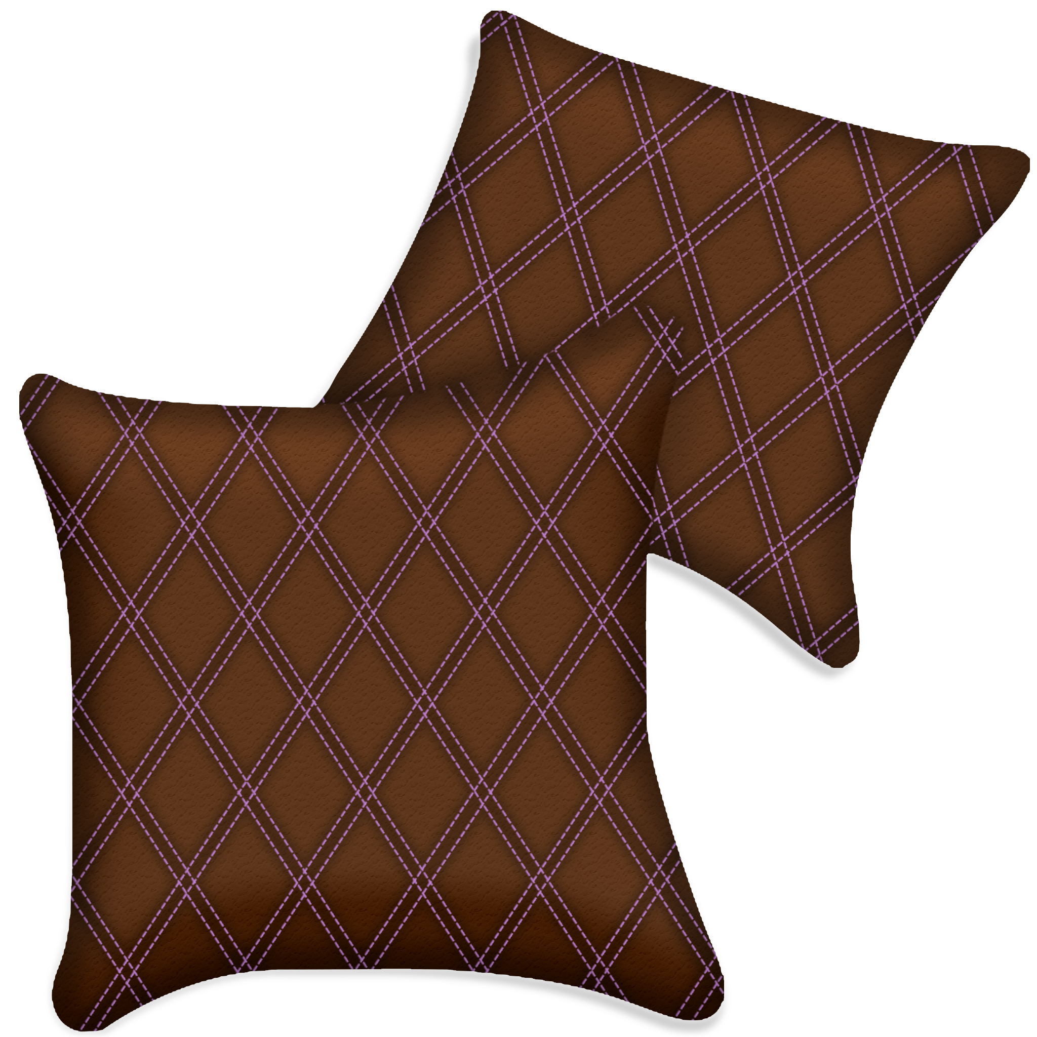 Customizable Brown Leather Pillows Set of 2 for All Vehicles | Double Diamond Pattern
