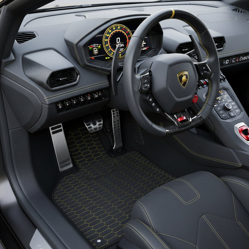 Customizable Leather Floor Mats with Symmetrical Hex Pattern for Lamborghini Huracan Tecnica (2022-2024) - AutoWin