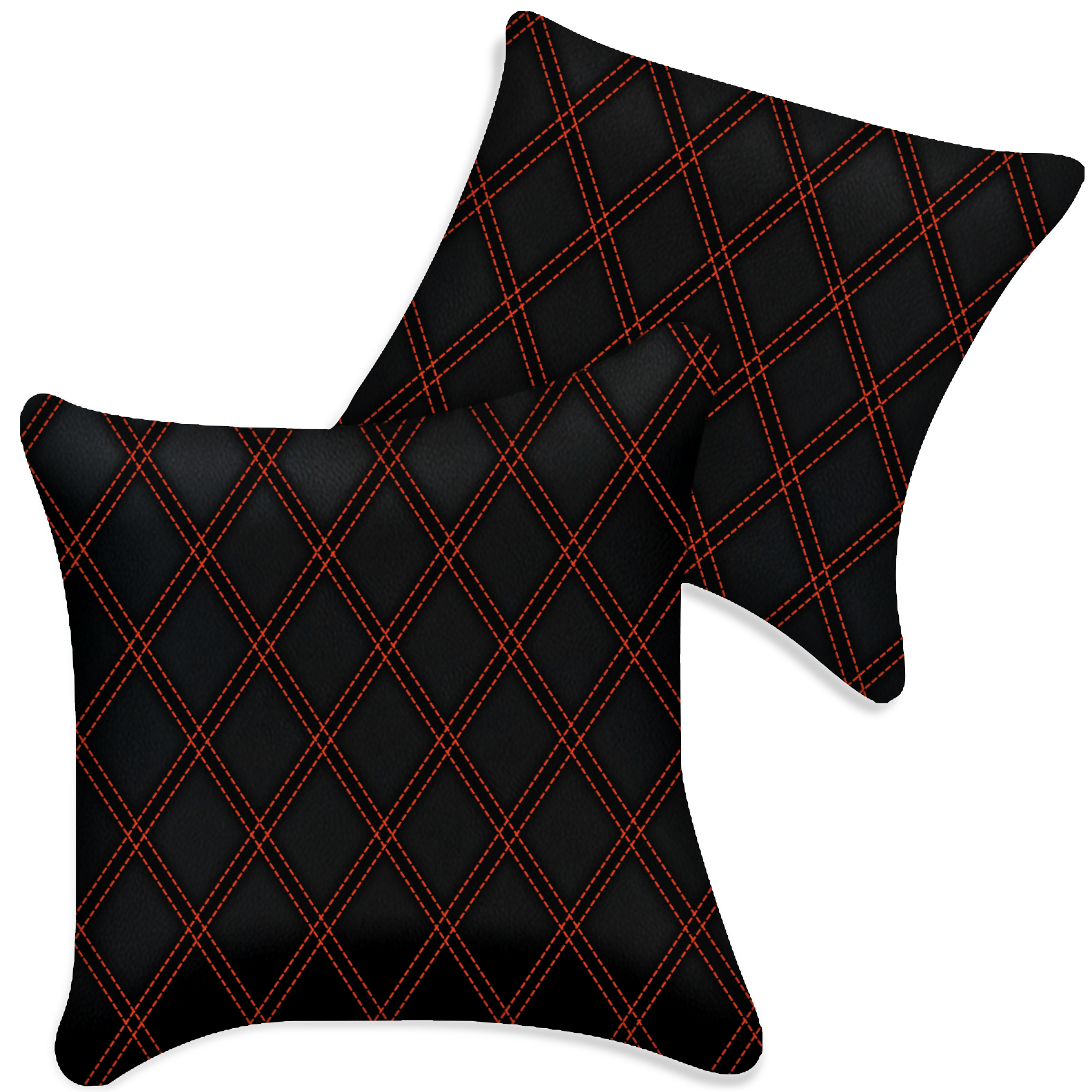Customizable Black Leather Pillows Set of 2 for All Vehicles | Double Diamond Pattern