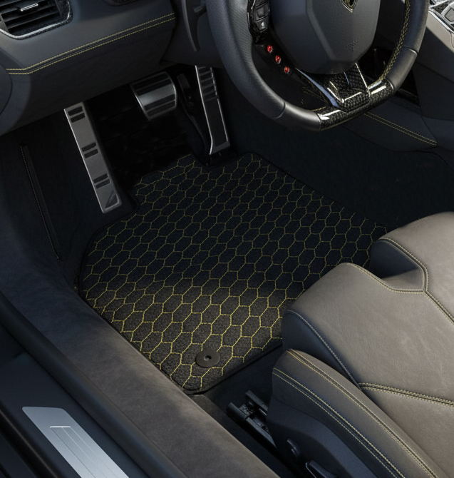 Customizable Leather Floor Mats with Symmetrical Hex Pattern for Lamborghini Aventador SV (2012-2022) - AutoWin