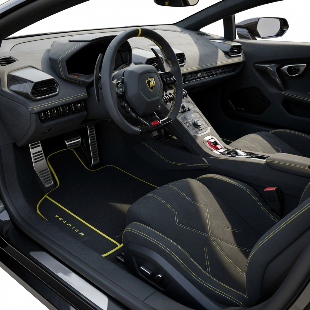 Customizable Leather Floor Mats with Vertical Hex Pattern for Lamborghini Huracan Tecnica (2022-2024) - AutoWin