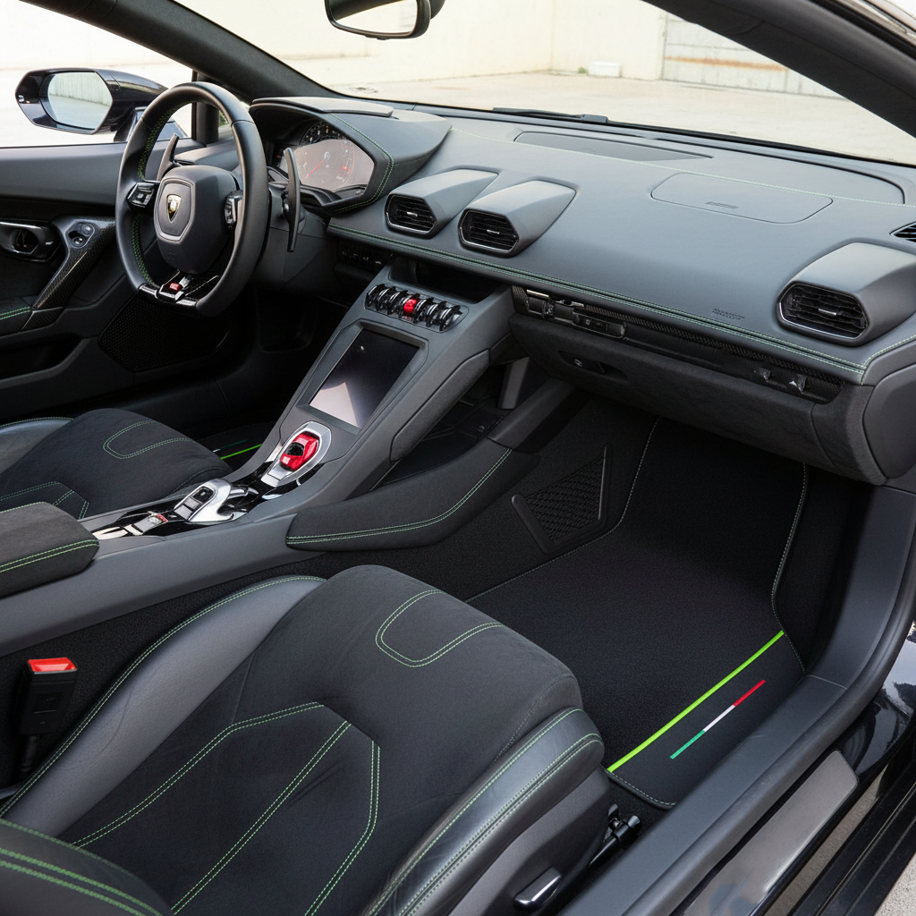 Customizable Leather Floor Mats with Vertical Hex Pattern for Lamborghini Huracan Tecnica (2022-2024) - AutoWin