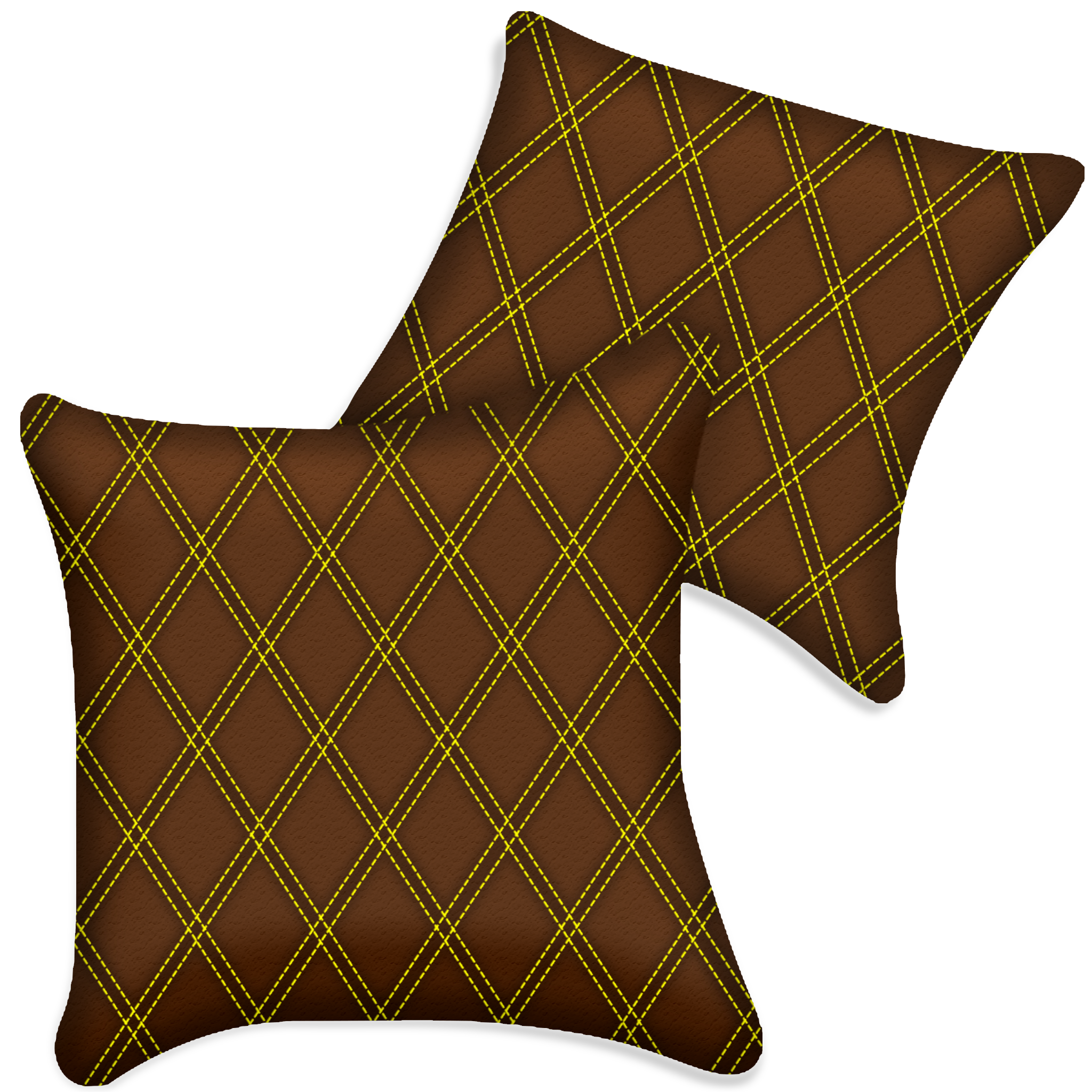 Customizable Brown Leather Pillows Set of 2 for All Vehicles | Double Diamond Pattern