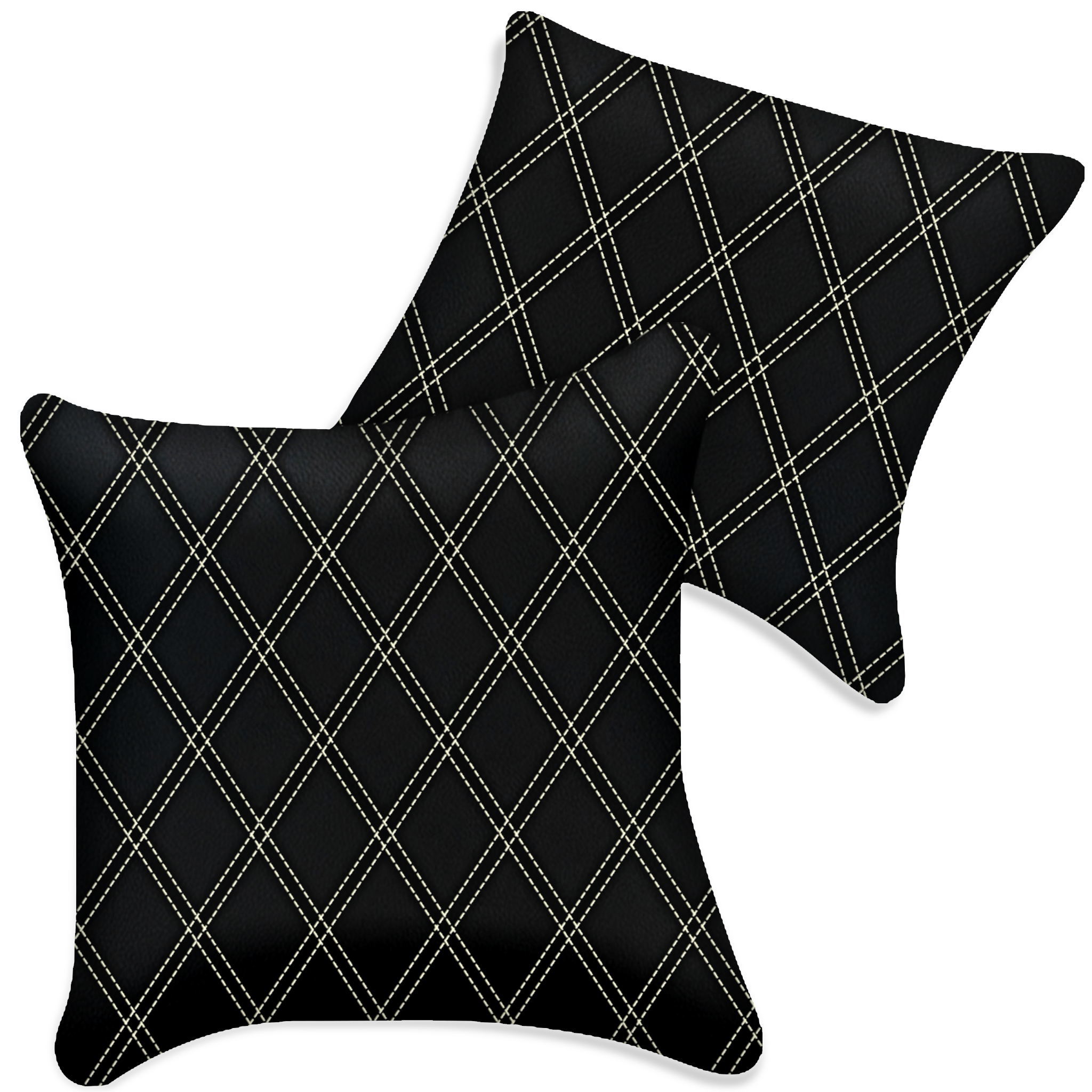Customizable Black Leather Pillows Set of 2 for All Vehicles | Double Diamond Pattern