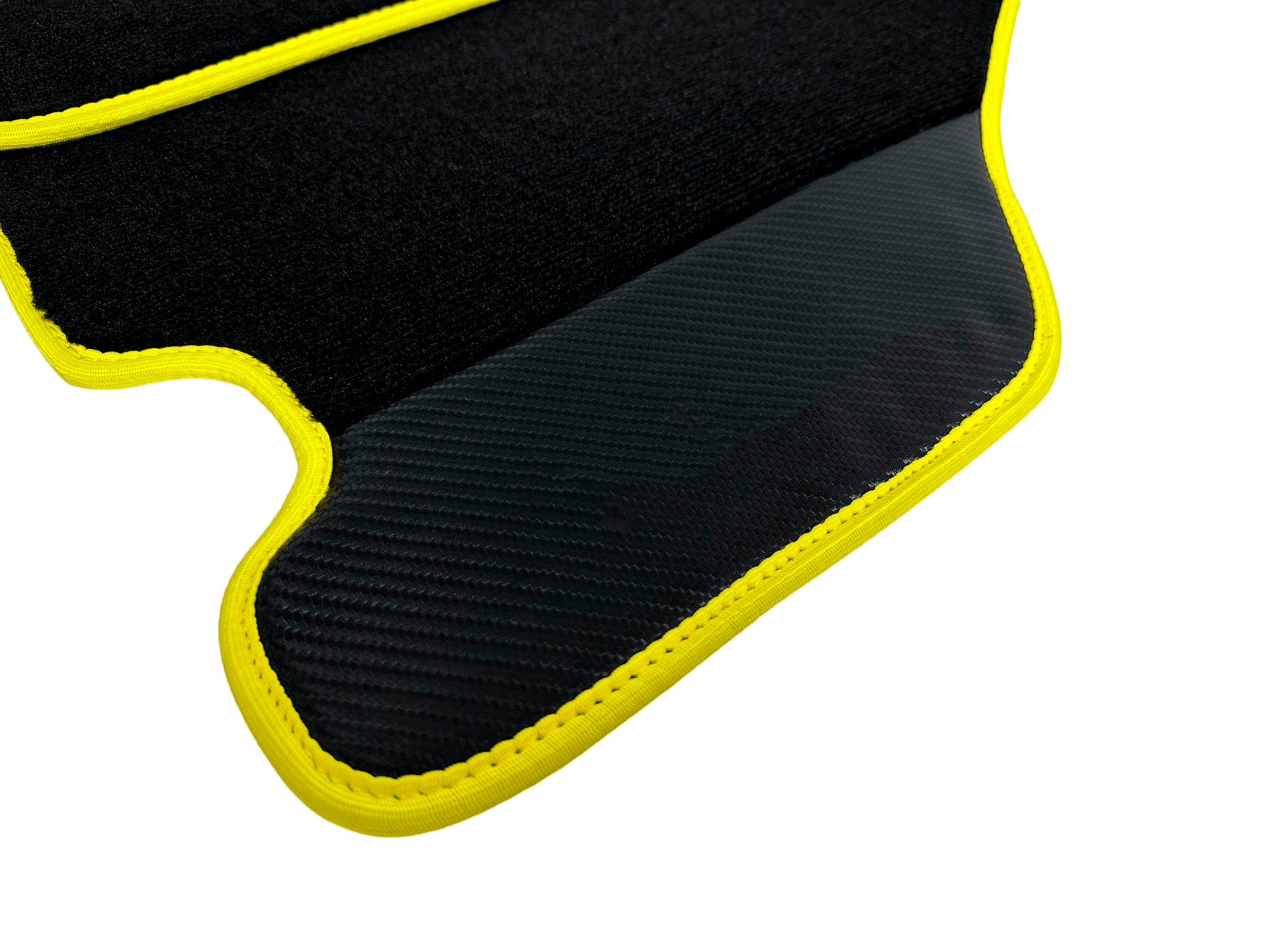 Black Floor Mats For Ferrari F430 2004-2009 With Carbon Fiber Leather Yellow Trim - AutoWin