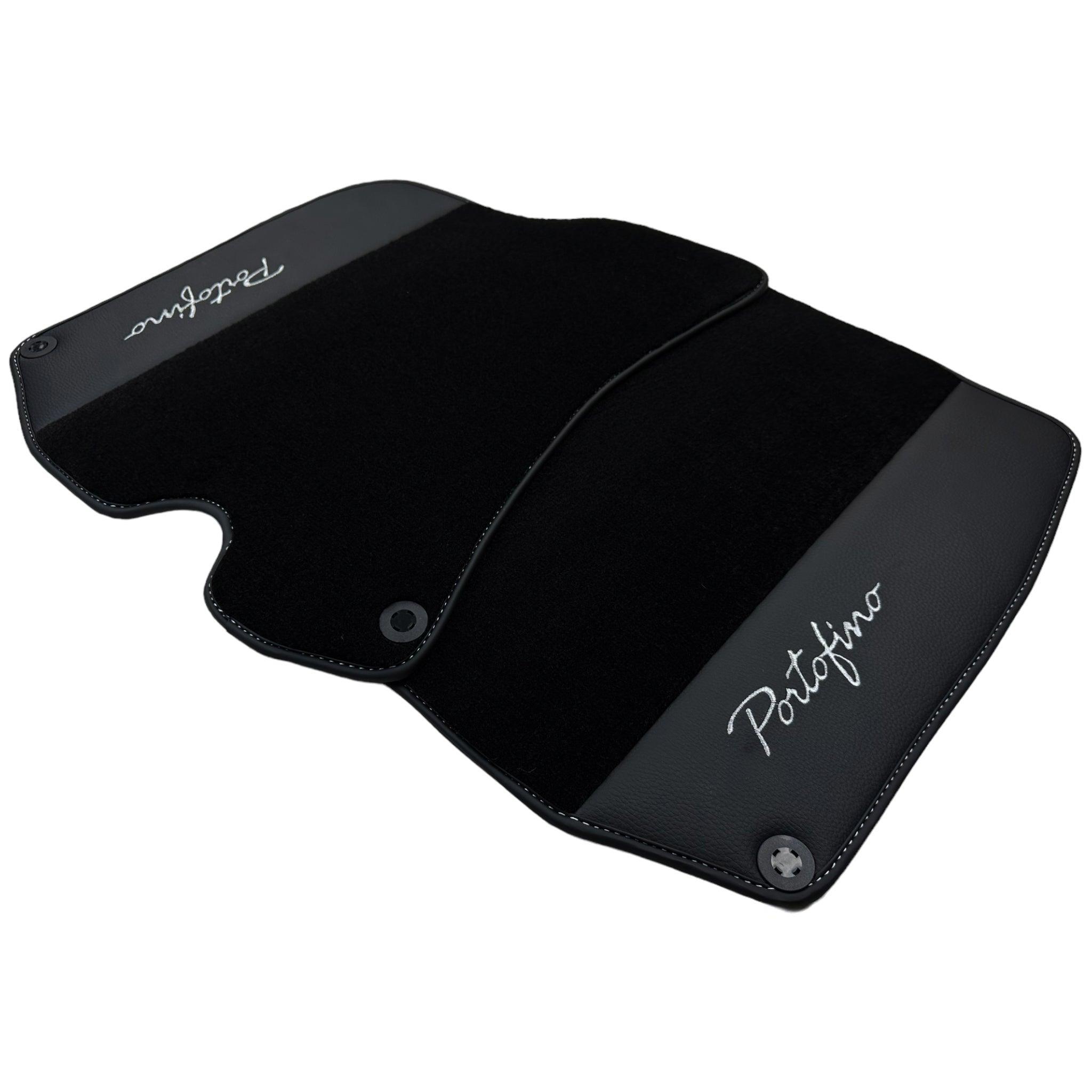 Black Floor Mats For Ferrari Portofino (2018-2023) With Leather - AutoWin