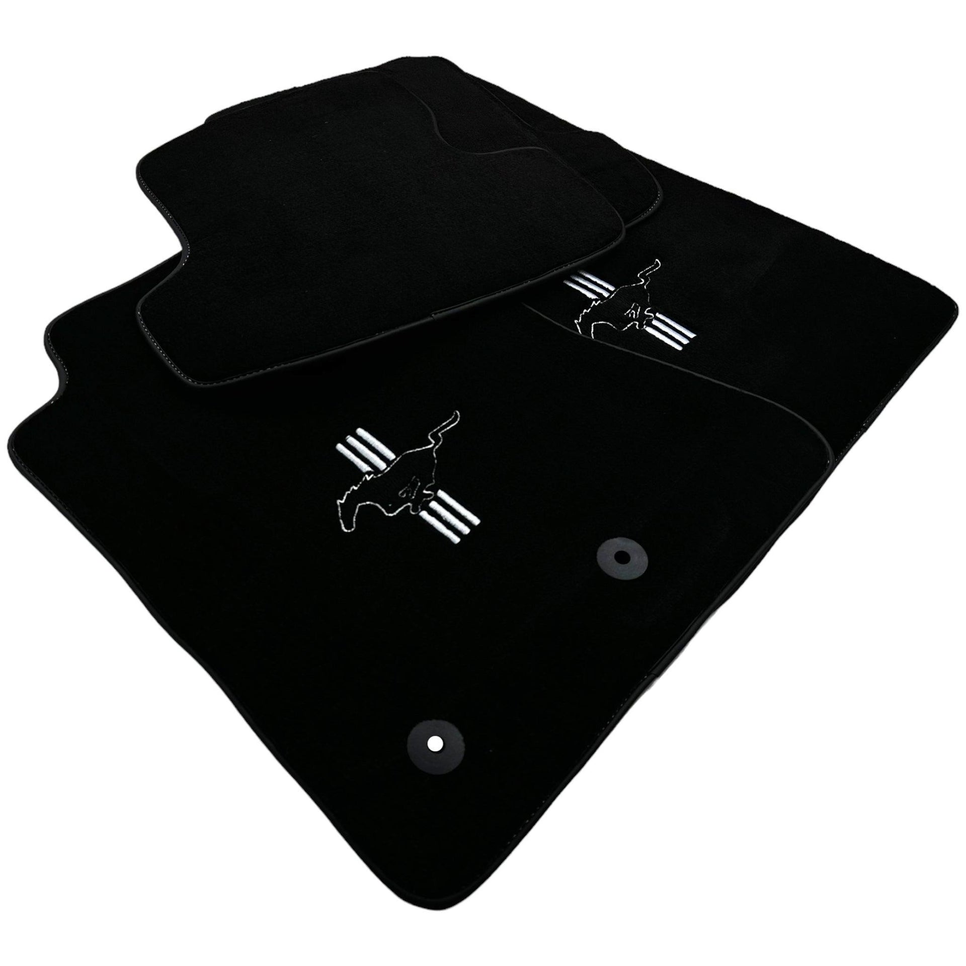 Black Floor Mats For Ford Mustang VI (2015-2023) With Pony - AutoWin