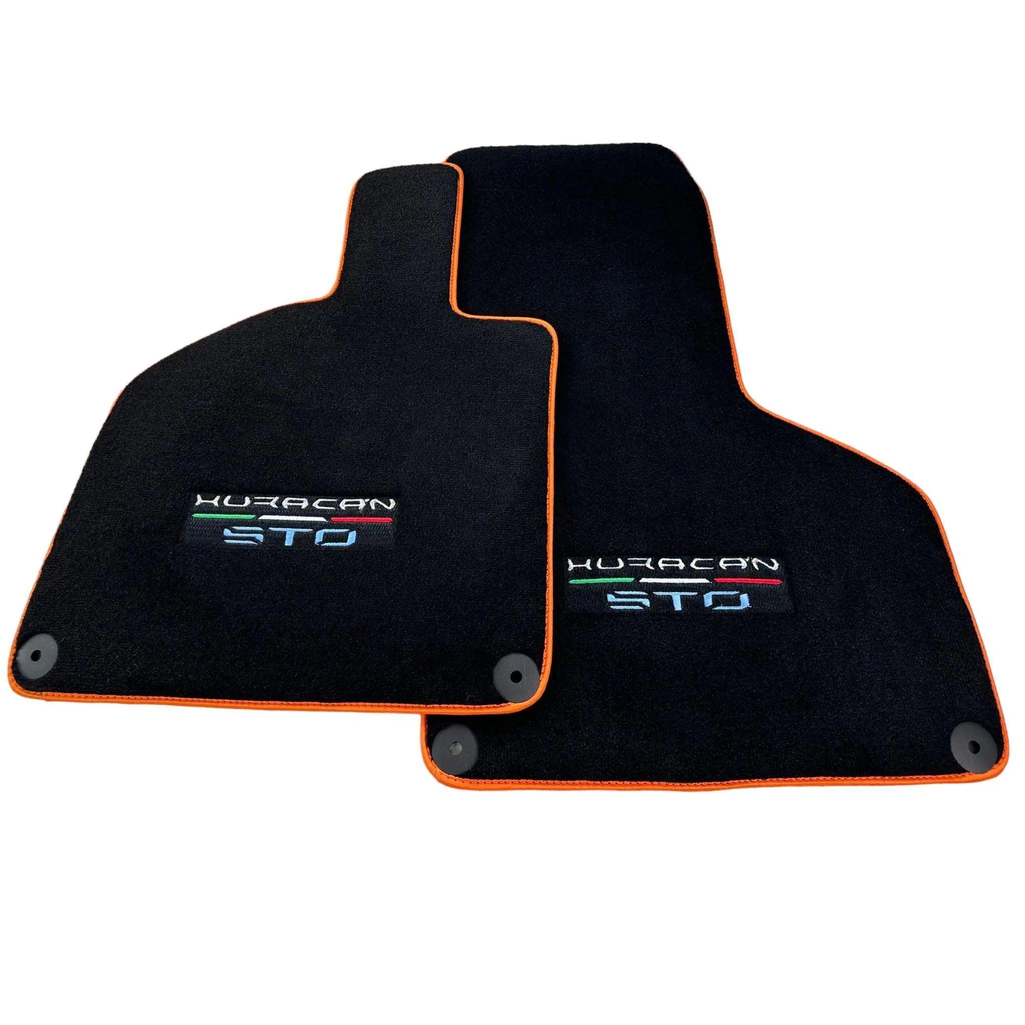 Black Floor Mats for Lamborghini Huracan STO with Orange Trim - AutoWin