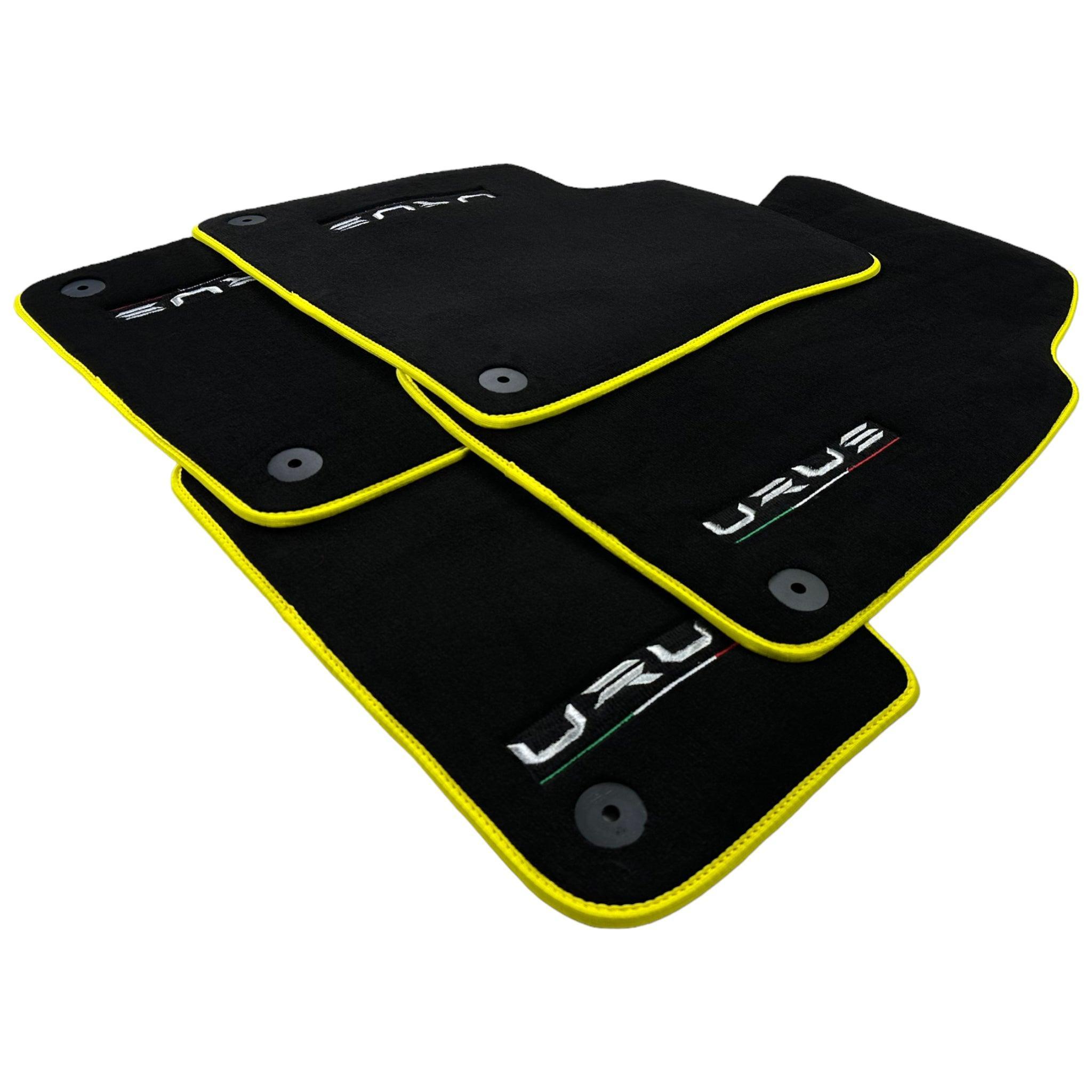 Black Floor Mats For Lamborghini Urus Tailored With Yellow Trim - AutoWin