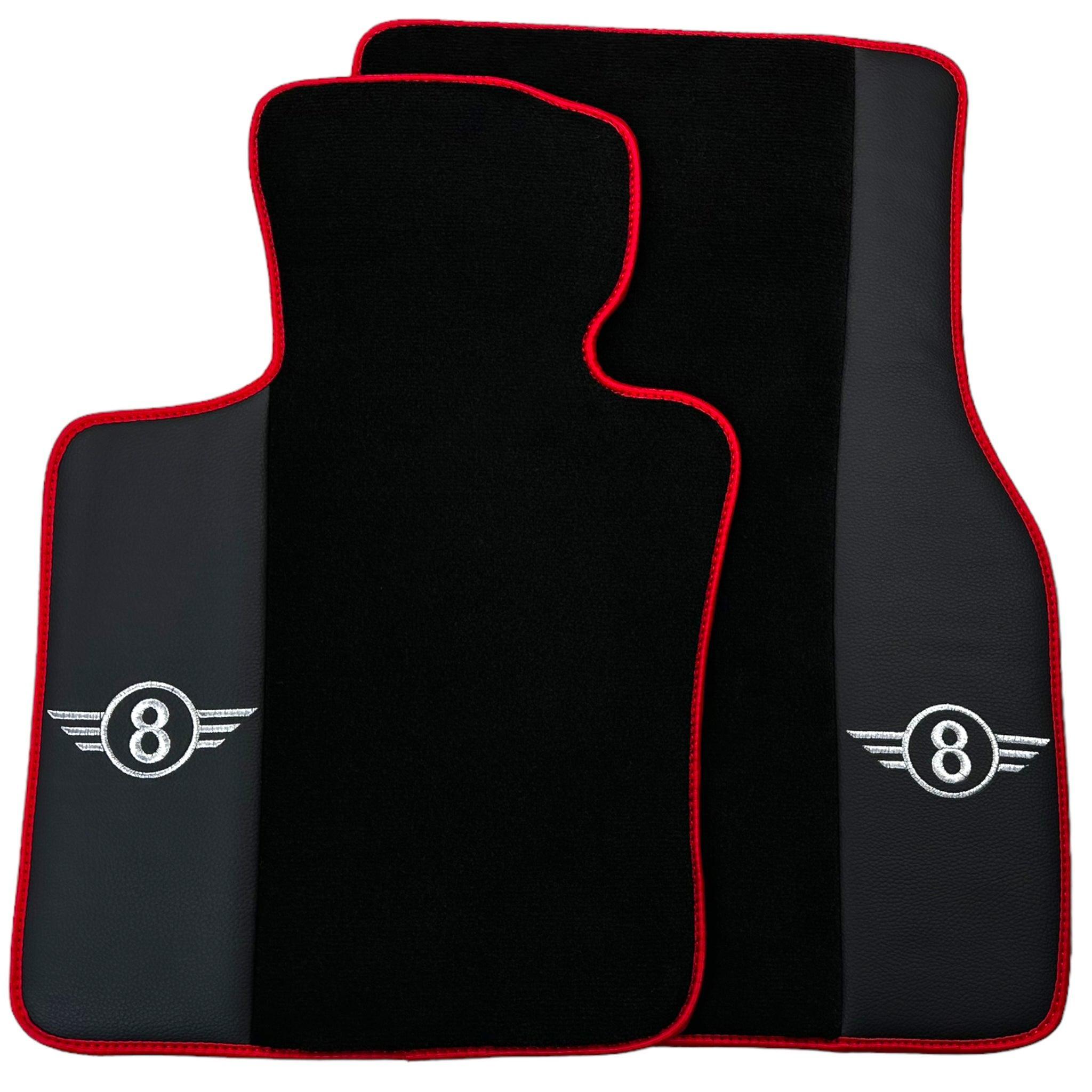 Black Floor Mats for Mini Cooper / One Electric (2020-2023) With Leather | Red Trim - AutoWin