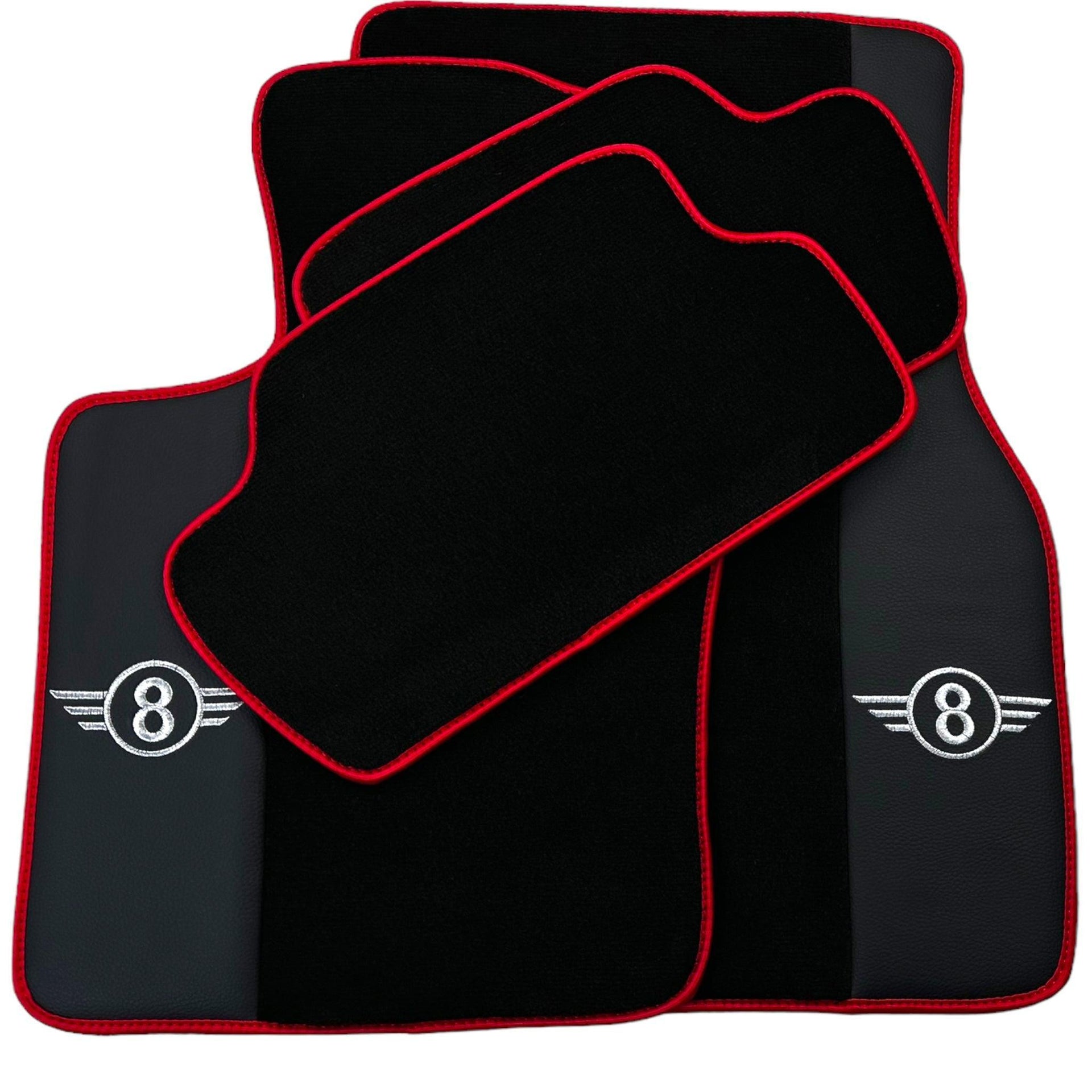 Black Floor Mats for Mini Cooper / One F56 3-doors (2014-2023) With Leather | Red Trim - AutoWin