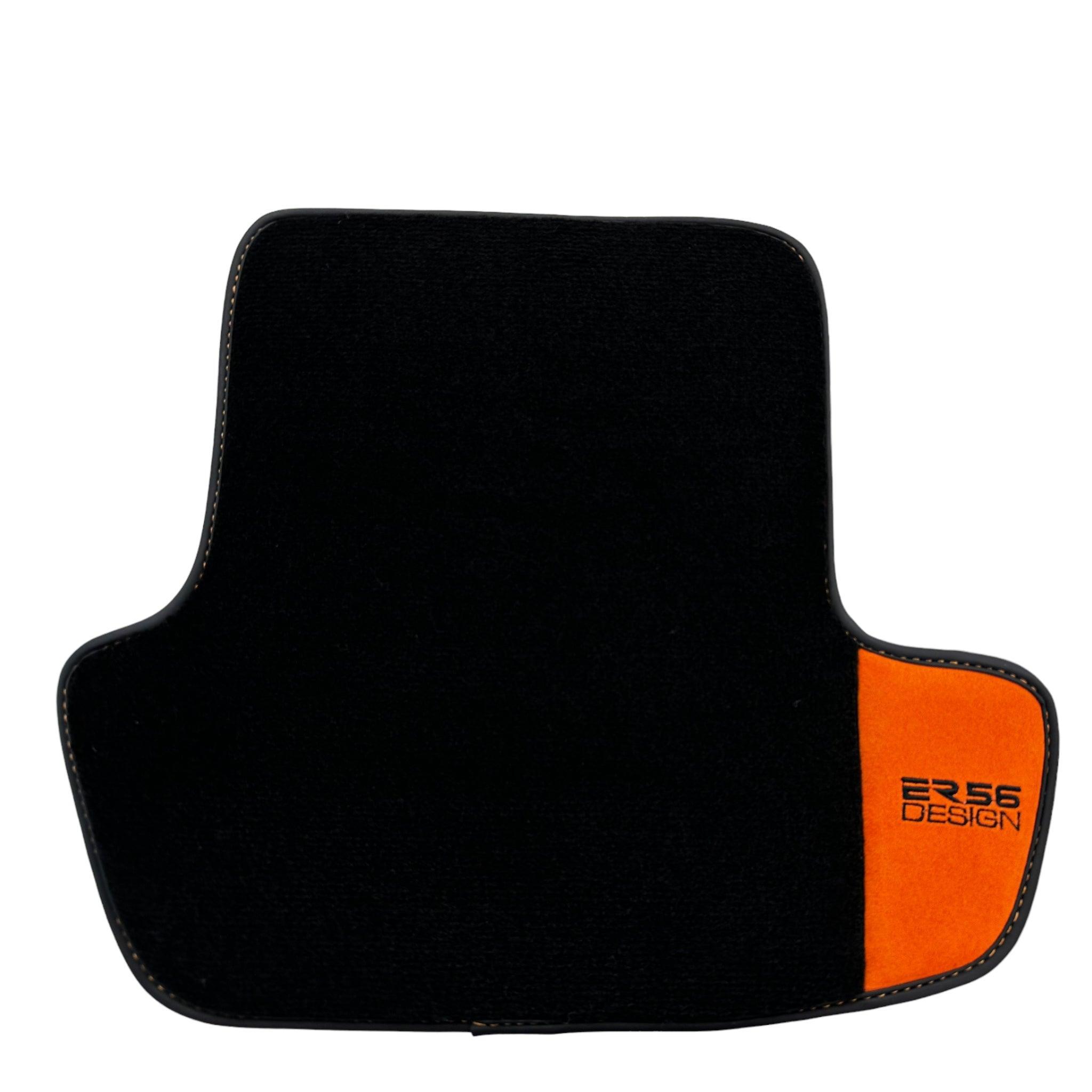 Black Floor Mats for Porsche Cayenne (2018-2023) with Orange Alcantara Leather ER56 Design - AutoWin