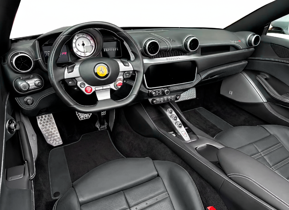 Black Sheepskin Floor Mats for Ferrari Portofino M (2018-2023) with Leather - AutoWin.EU